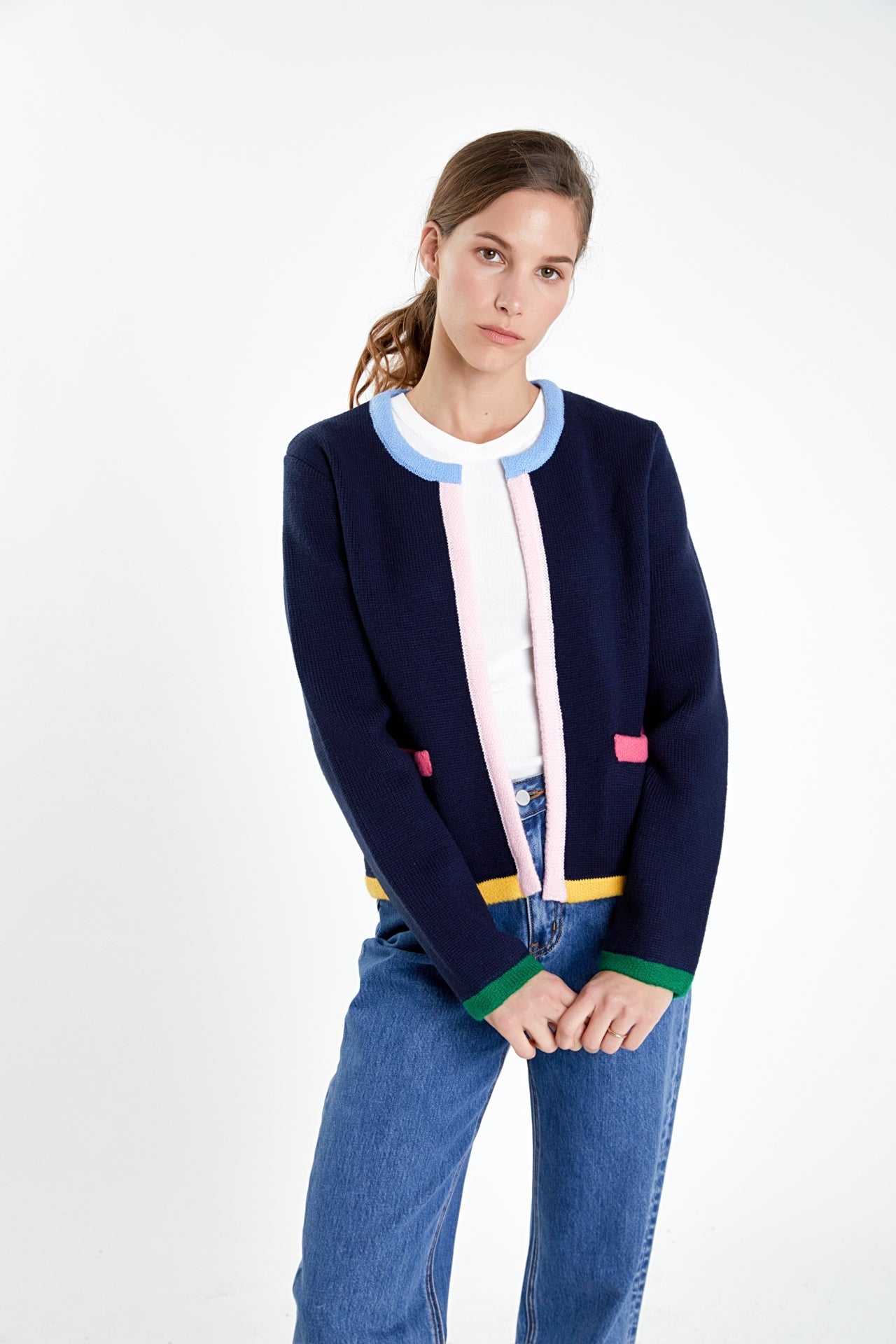 ENGLISH FACTORY - Color Block Sweater Cardigan - SWEATERS & KNITS available at Objectrare