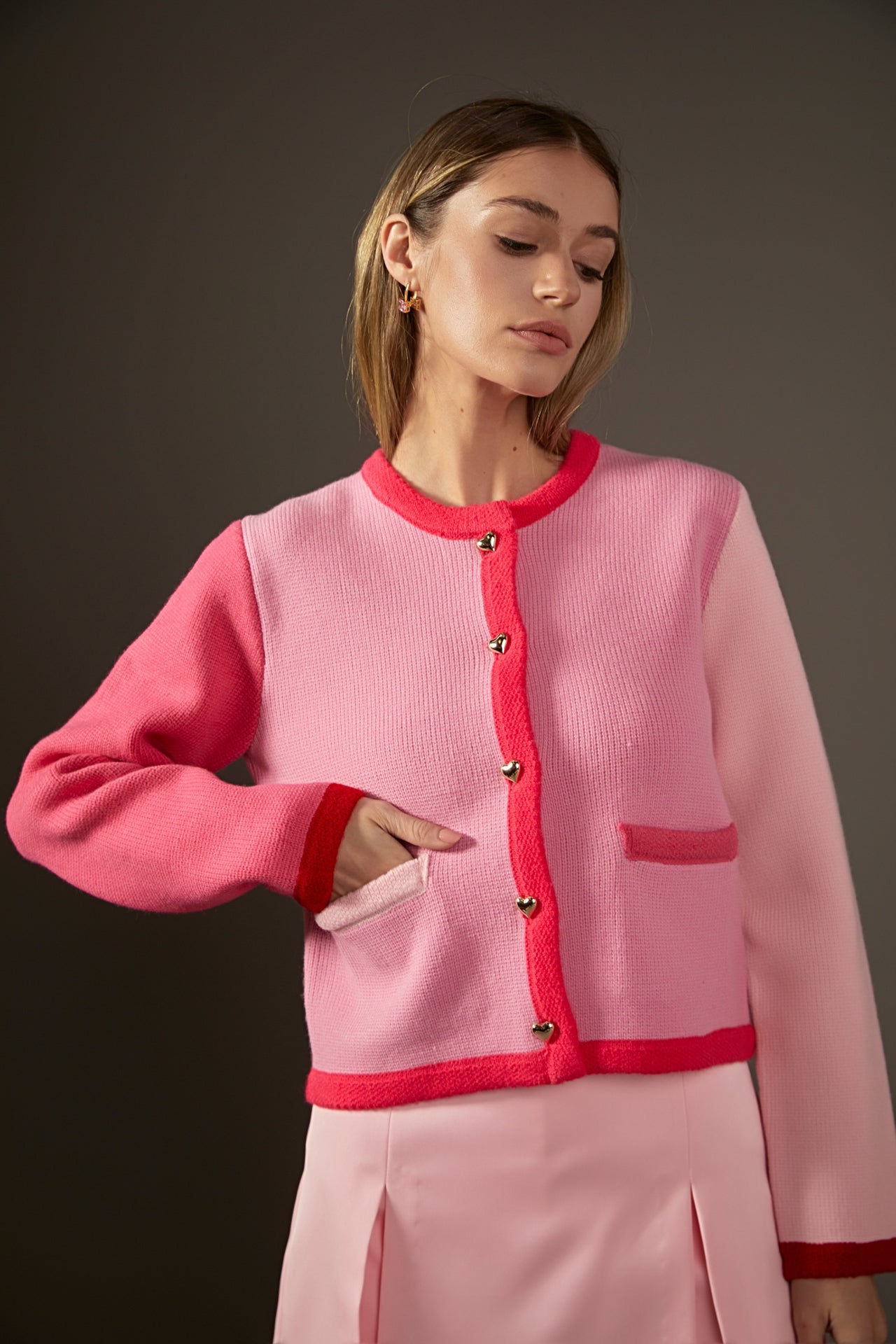 ENGLISH FACTORY - Pink Color Block Sweater Cardigan - SWEATERS & KNITS available at Objectrare