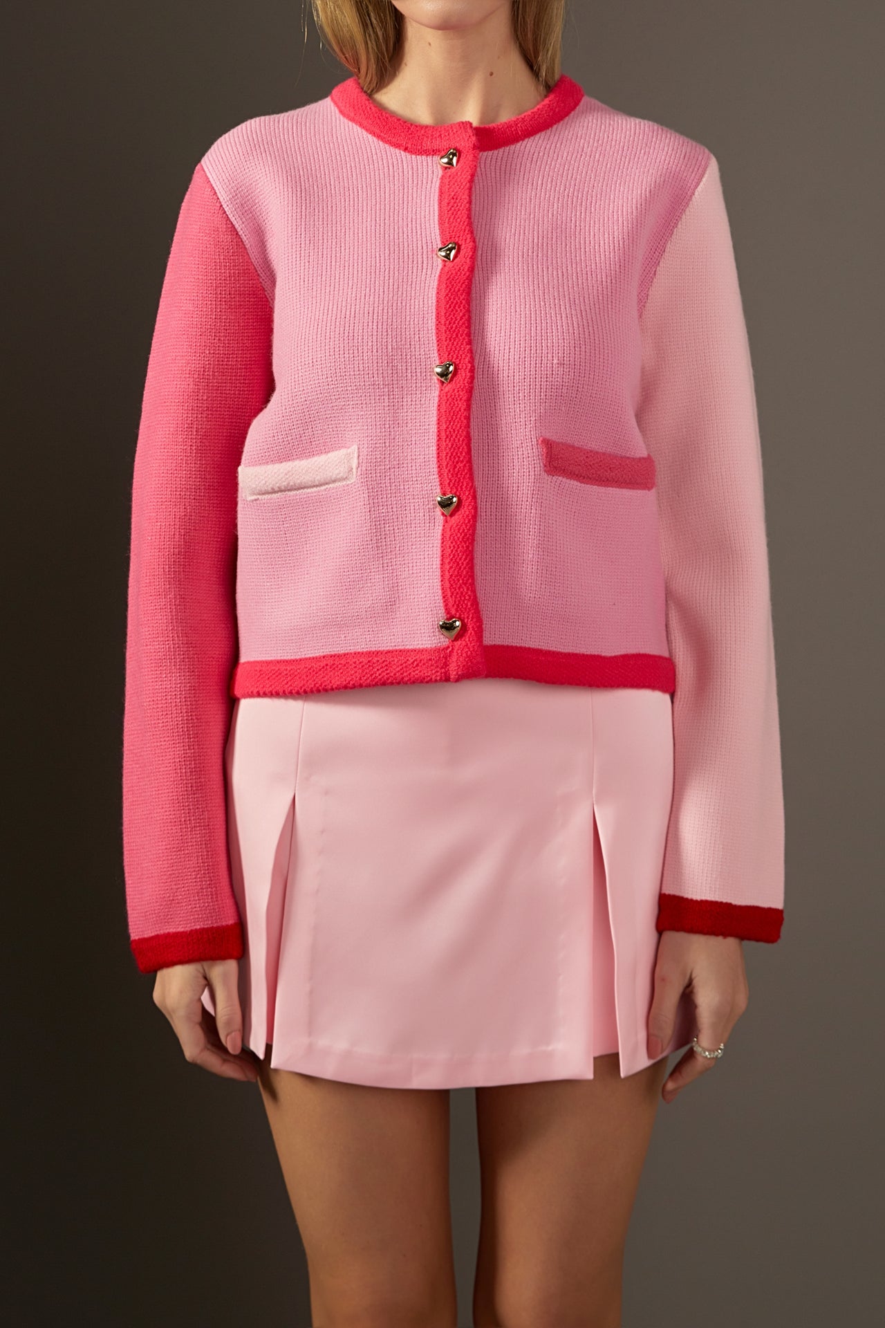 ENGLISH FACTORY - Pink Color Block Sweater Cardigan - SWEATERS & KNITS available at Objectrare