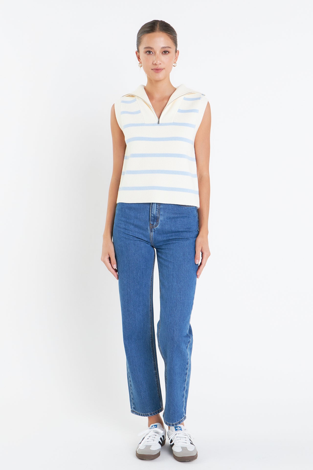 ENGLISH FACTORY - Striped Half-Zip Knit Vest - VESTS available at Objectrare