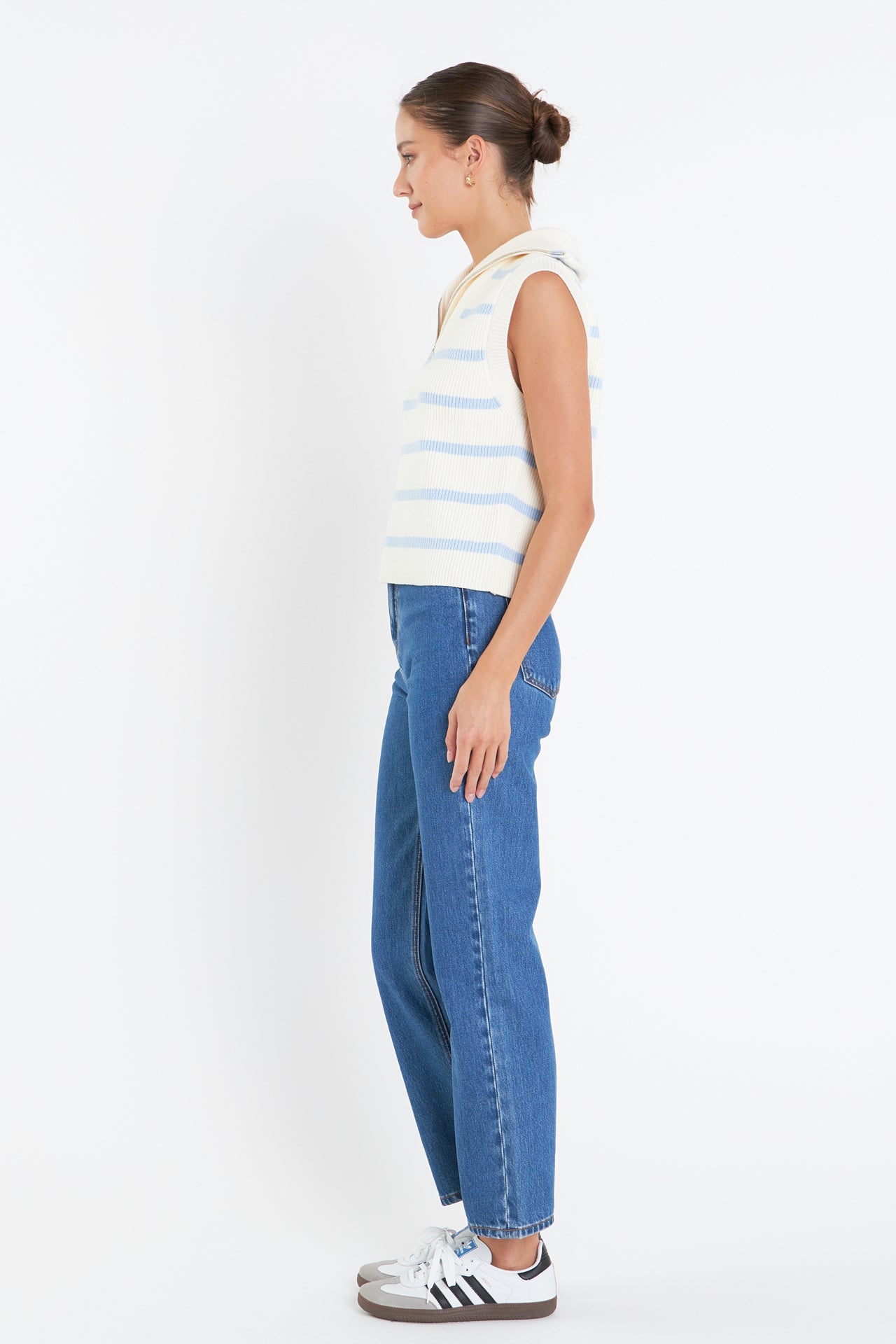 ENGLISH FACTORY - Striped Half-Zip Knit Vest - VESTS available at Objectrare