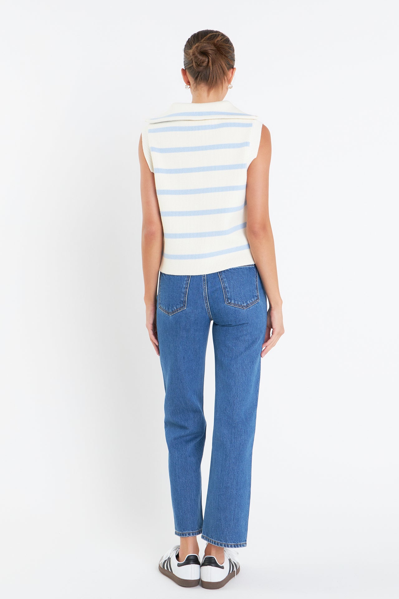 ENGLISH FACTORY - Striped Half-Zip Knit Vest - VESTS available at Objectrare