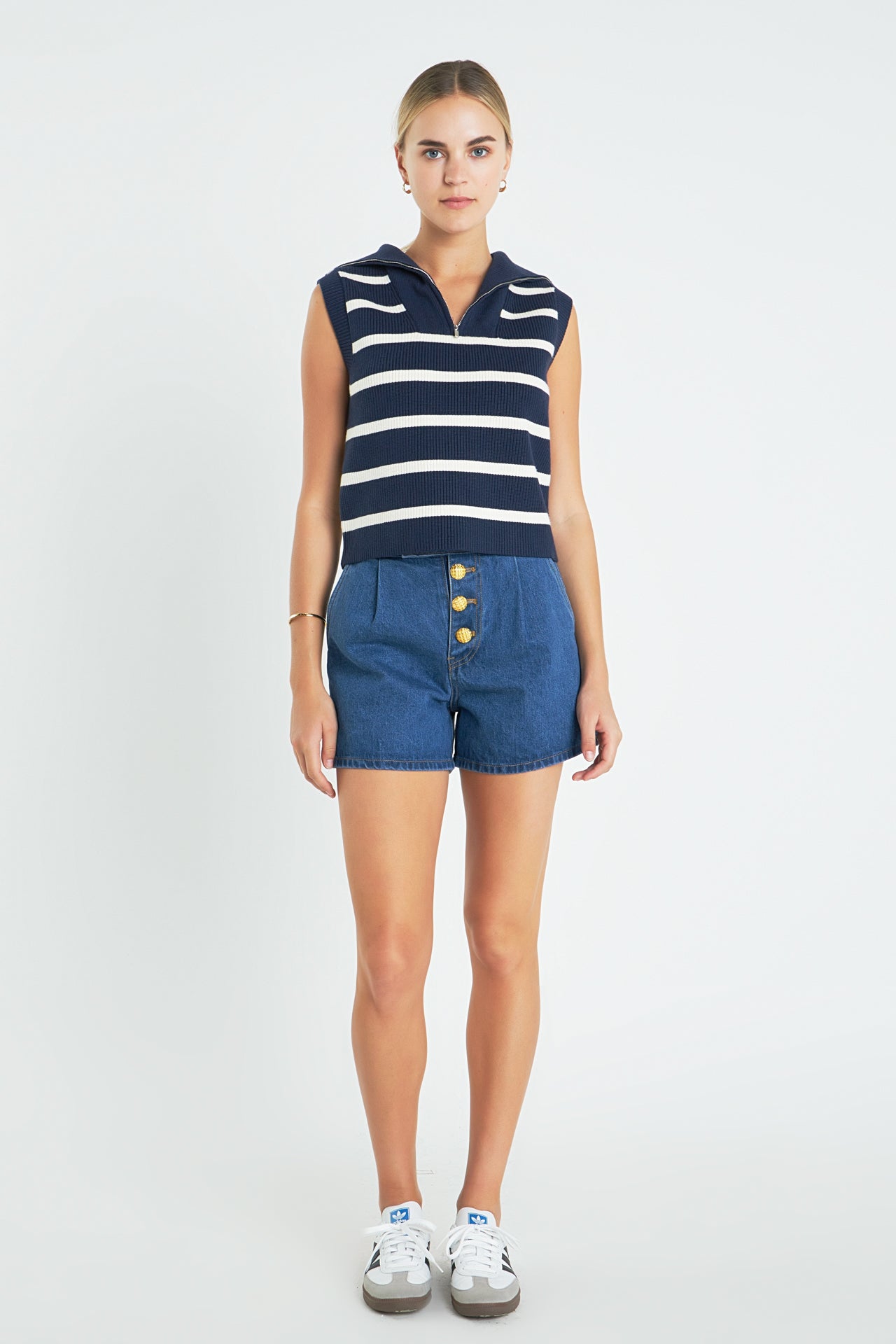 ENGLISH FACTORY - Striped Half-Zip Knit Vest - VESTS available at Objectrare
