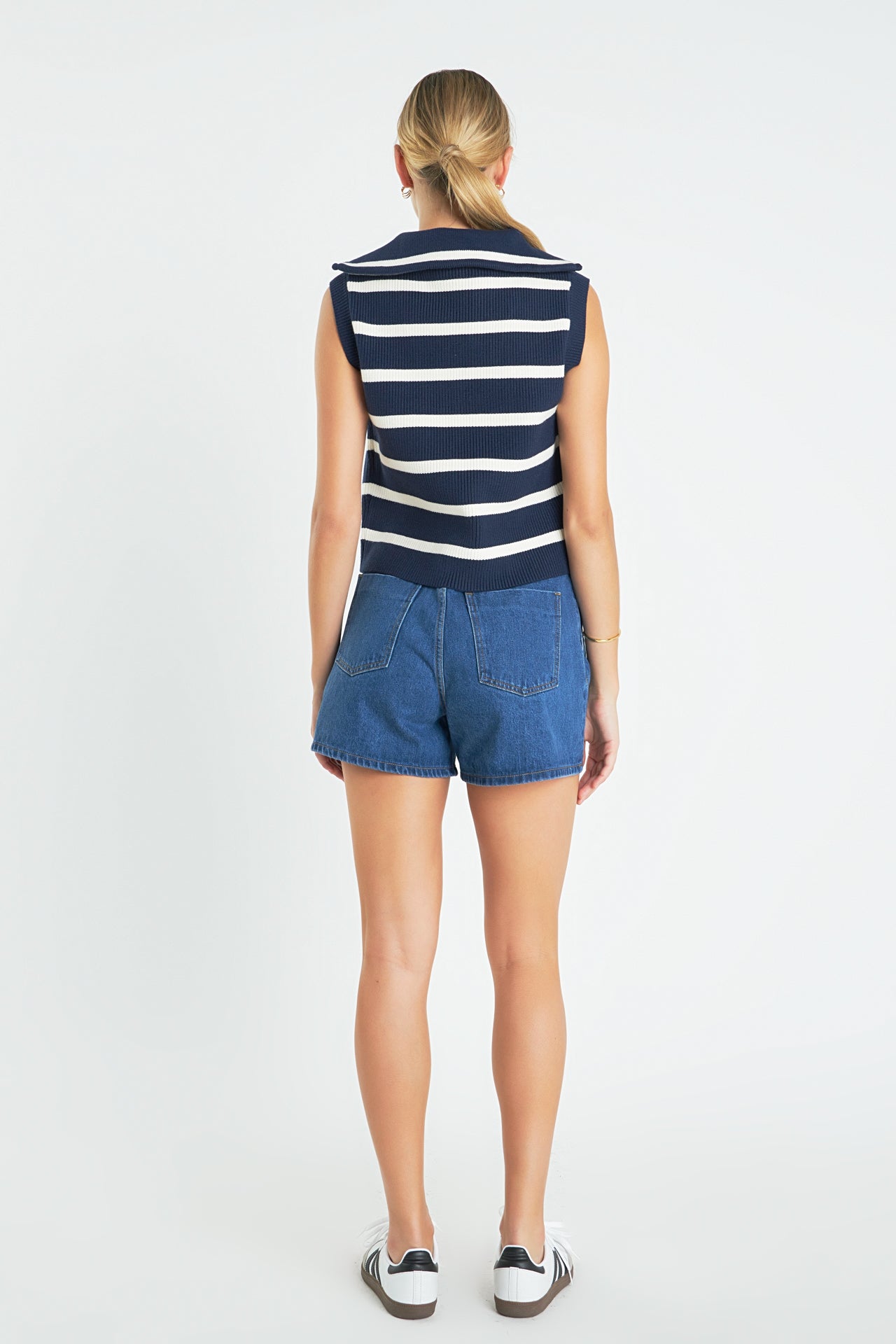 ENGLISH FACTORY - Striped Half-Zip Knit Vest - VESTS available at Objectrare