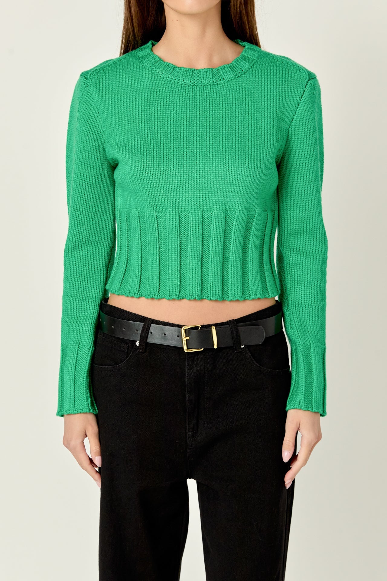 ENGLISH FACTORY - Open Back Cropped Sweater - Green - SWEATERS & KNITS available at Objectrare