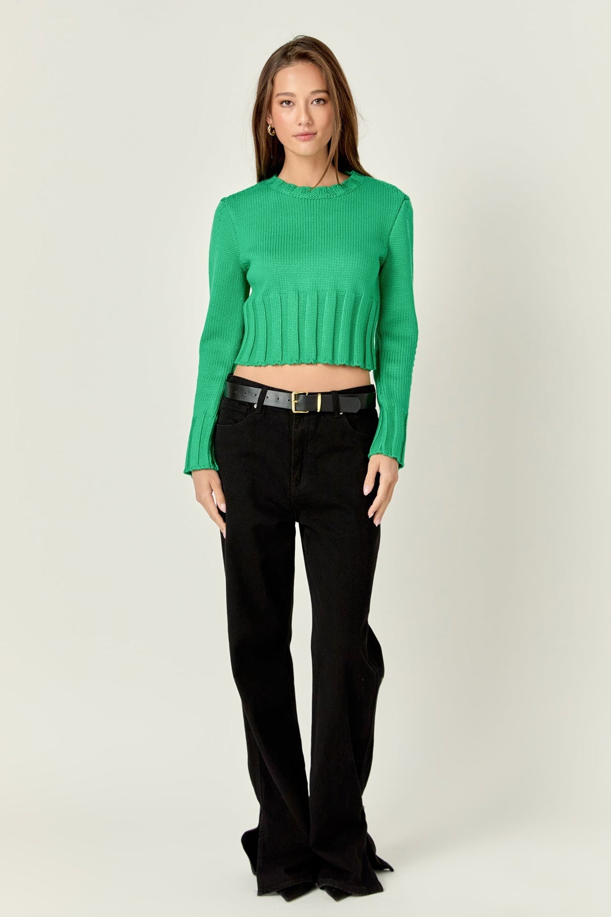 ENGLISH FACTORY - Open Back Cropped Sweater - Green - SWEATERS & KNITS available at Objectrare