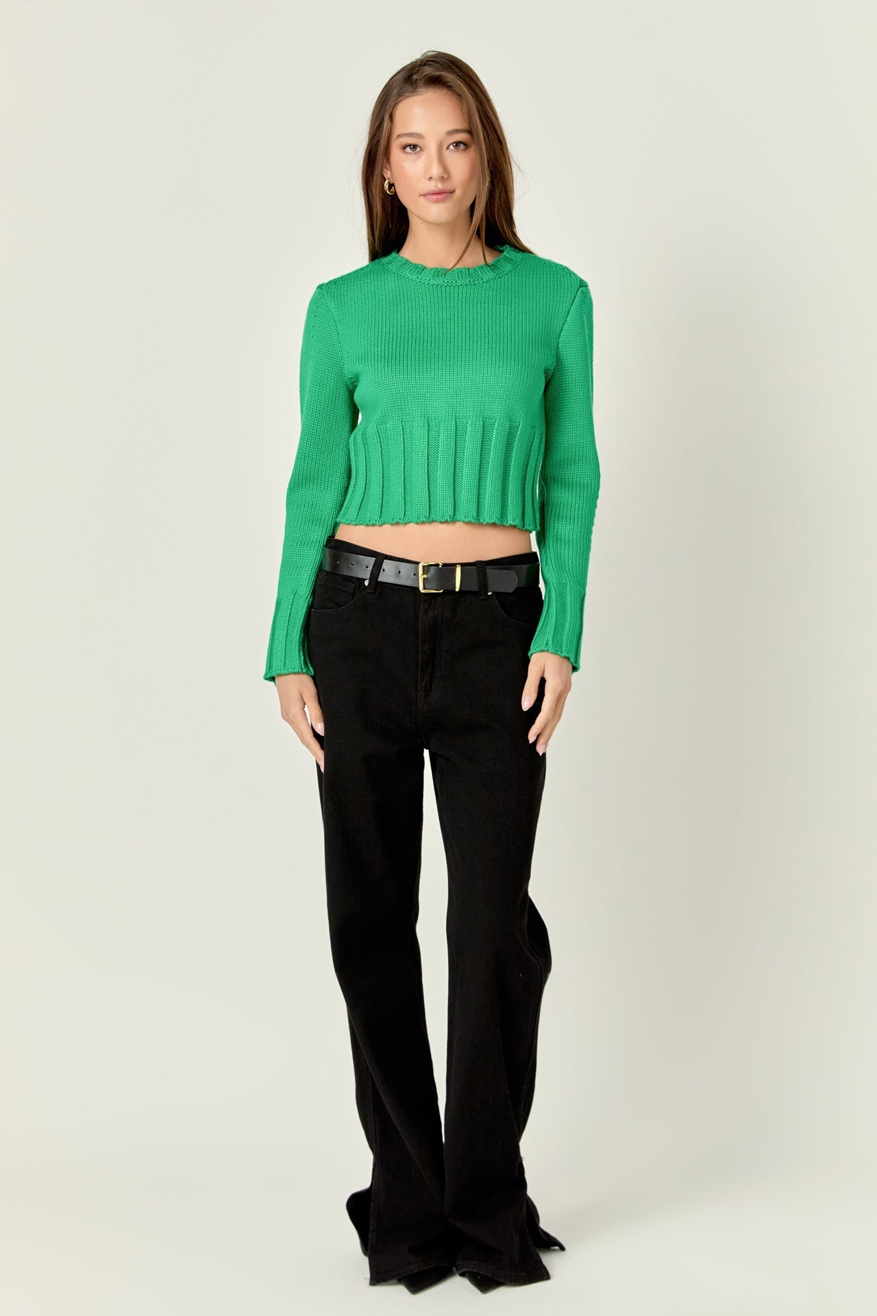 ENGLISH FACTORY - Open Back Cropped Sweater - Green - SWEATERS & KNITS available at Objectrare