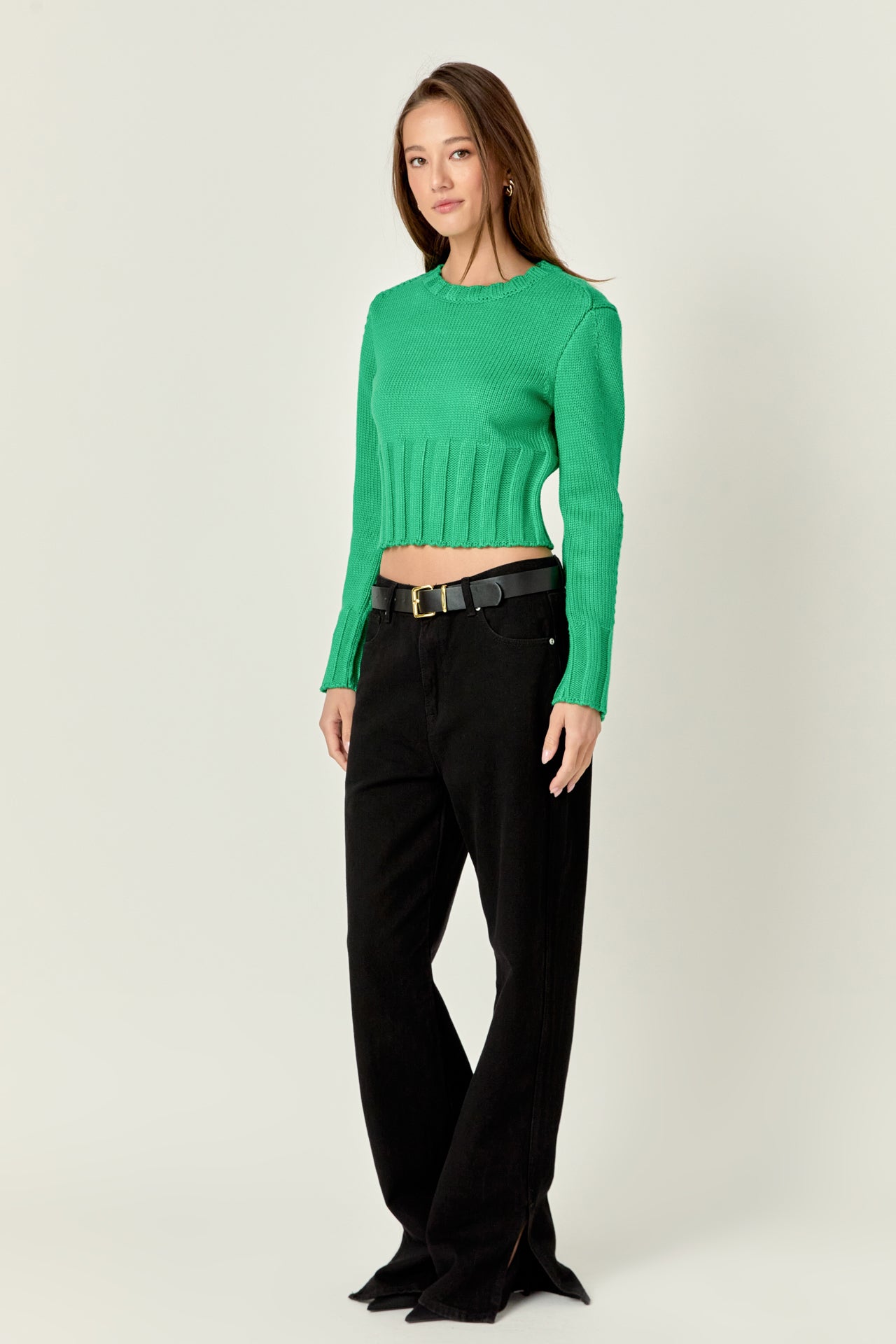 ENGLISH FACTORY - Open Back Cropped Sweater - Green - SWEATERS & KNITS available at Objectrare