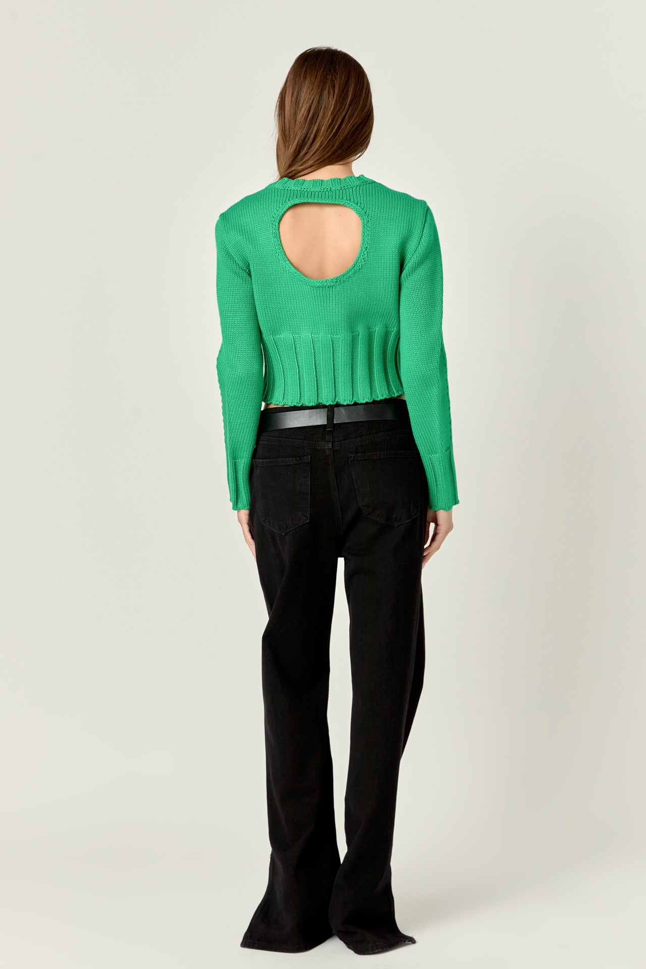 ENGLISH FACTORY - Open Back Cropped Sweater - Green - SWEATERS & KNITS available at Objectrare