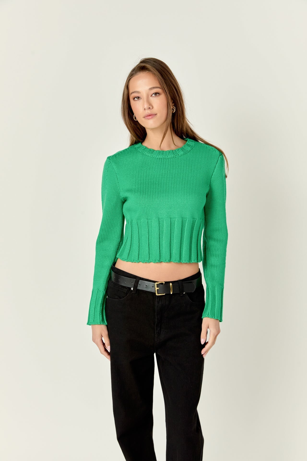 ENGLISH FACTORY - Open Back Cropped Sweater - Green - SWEATERS & KNITS available at Objectrare