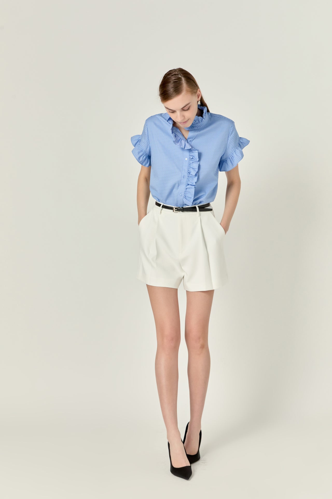 ENGLISH FACTORY - Pleated High Waisted Shorts - SHORTS available at Objectrare