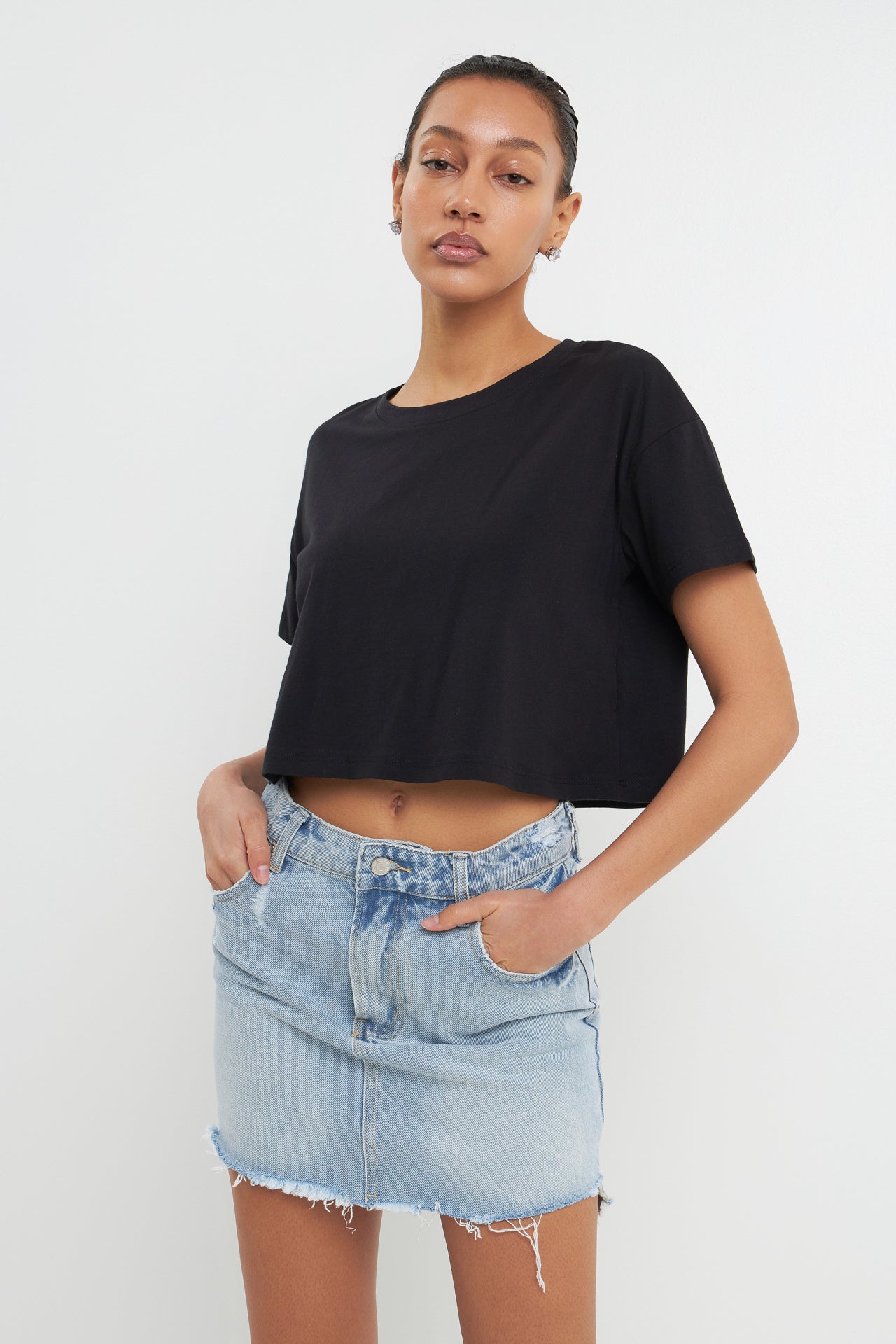 GREY LAB - Cropped Basic T-Shirt - TOPS available at Objectrare