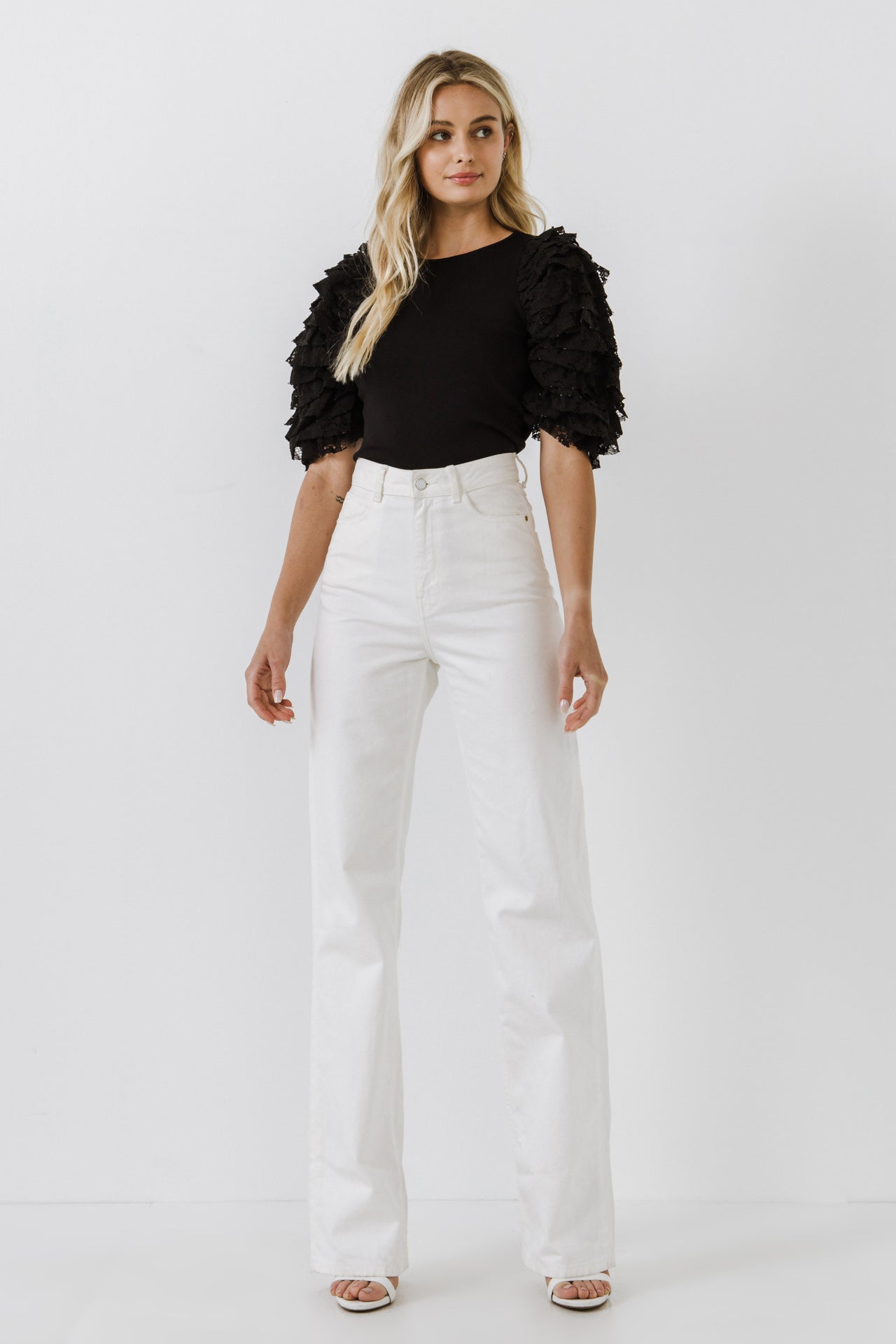 ENDLESS ROSE - Mixed Media Contrast Sleeve Top - TOPS available at Objectrare