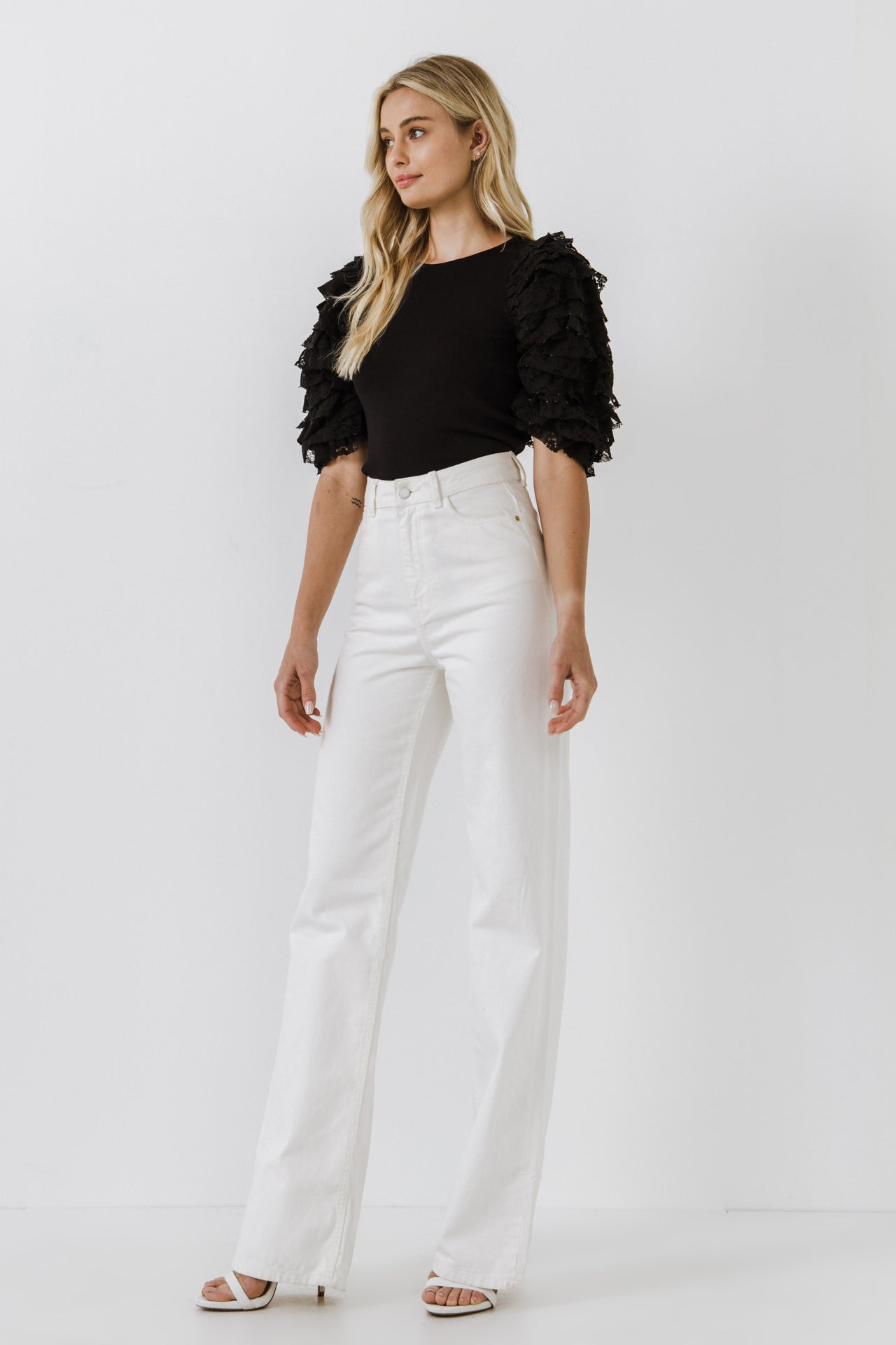 ENDLESS ROSE - Mixed Media Contrast Sleeve Top - TOPS available at Objectrare