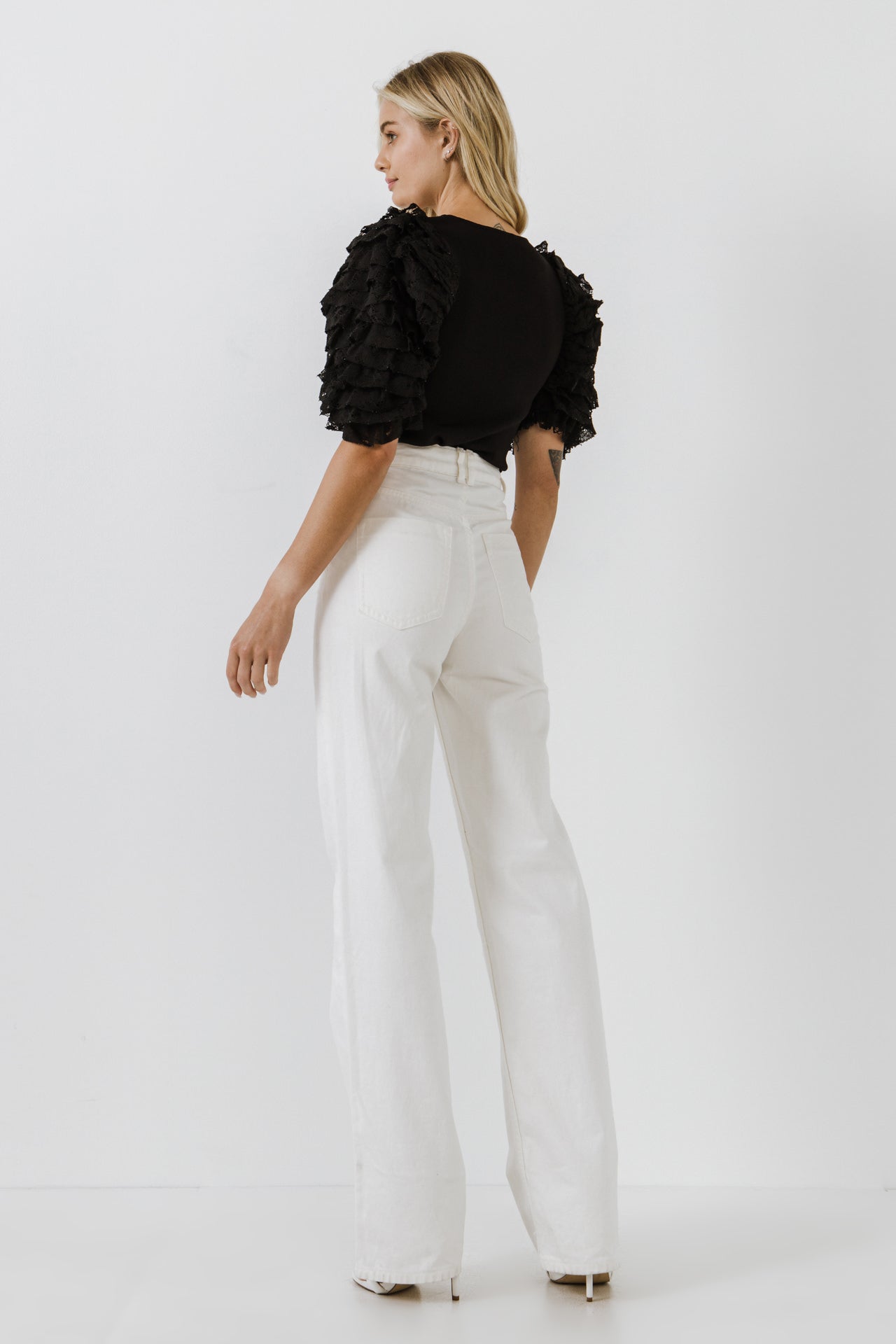 ENDLESS ROSE - Mixed Media Contrast Sleeve Top - TOPS available at Objectrare