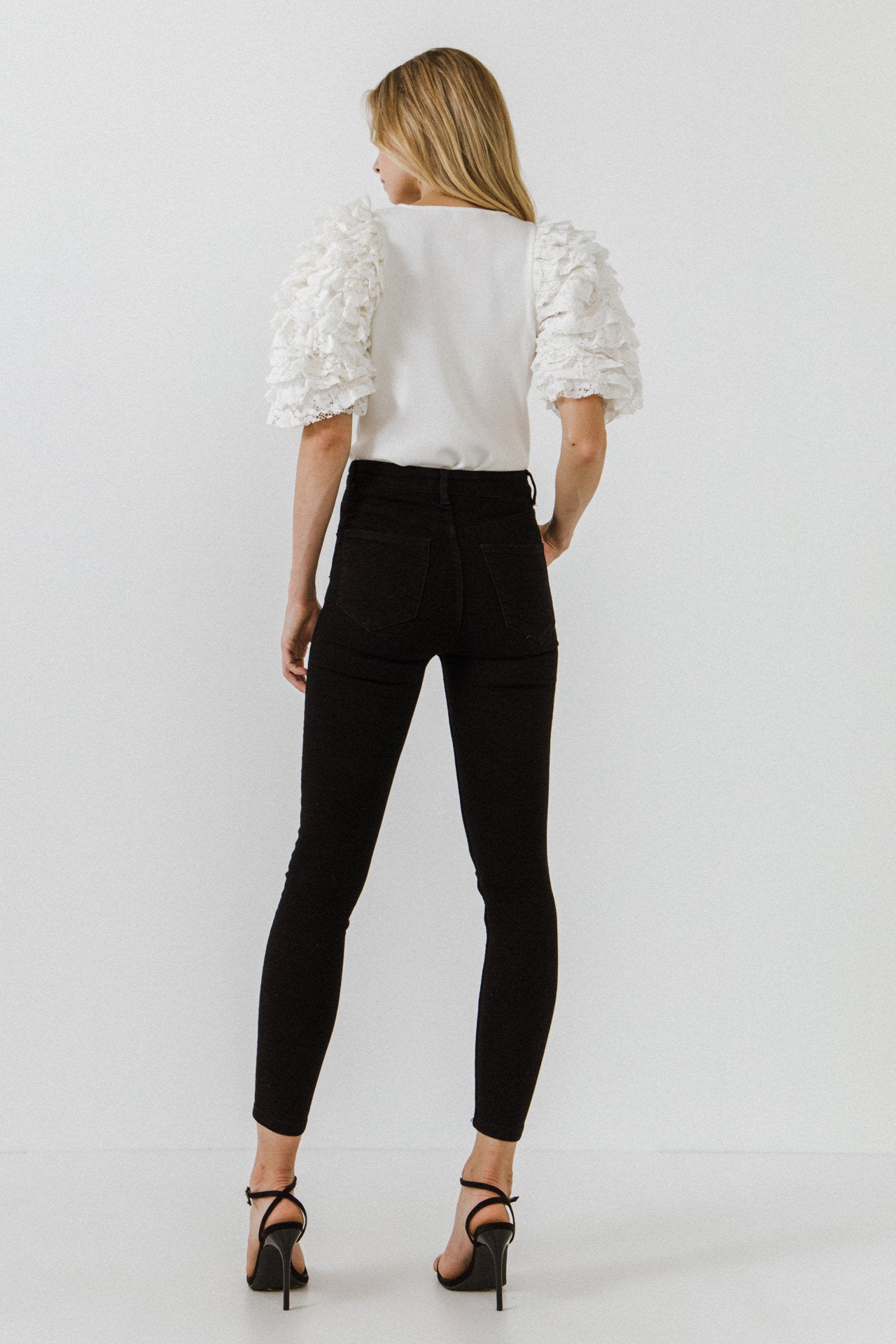 ENDLESS ROSE - Mixed Media Contrast Sleeve Top - TOPS available at Objectrare