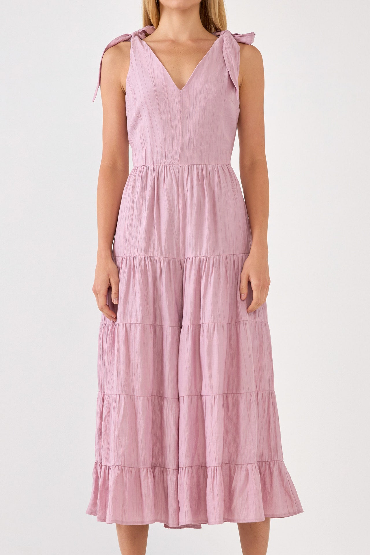 FREE THE ROSES - Tiered Jumpsuit with Bow Tie Shoulders - JUMPSUITS available at Objectrare