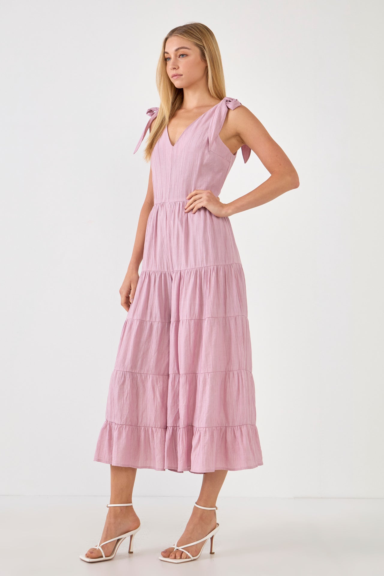 FREE THE ROSES - Tiered Jumpsuit with Bow Tie Shoulders - JUMPSUITS available at Objectrare