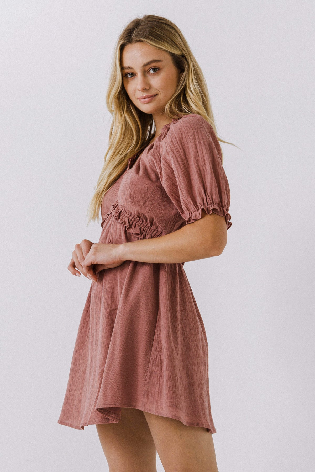 FREE THE ROSES - Ruffle V-Neck Babydoll Dress - DRESSES available at Objectrare