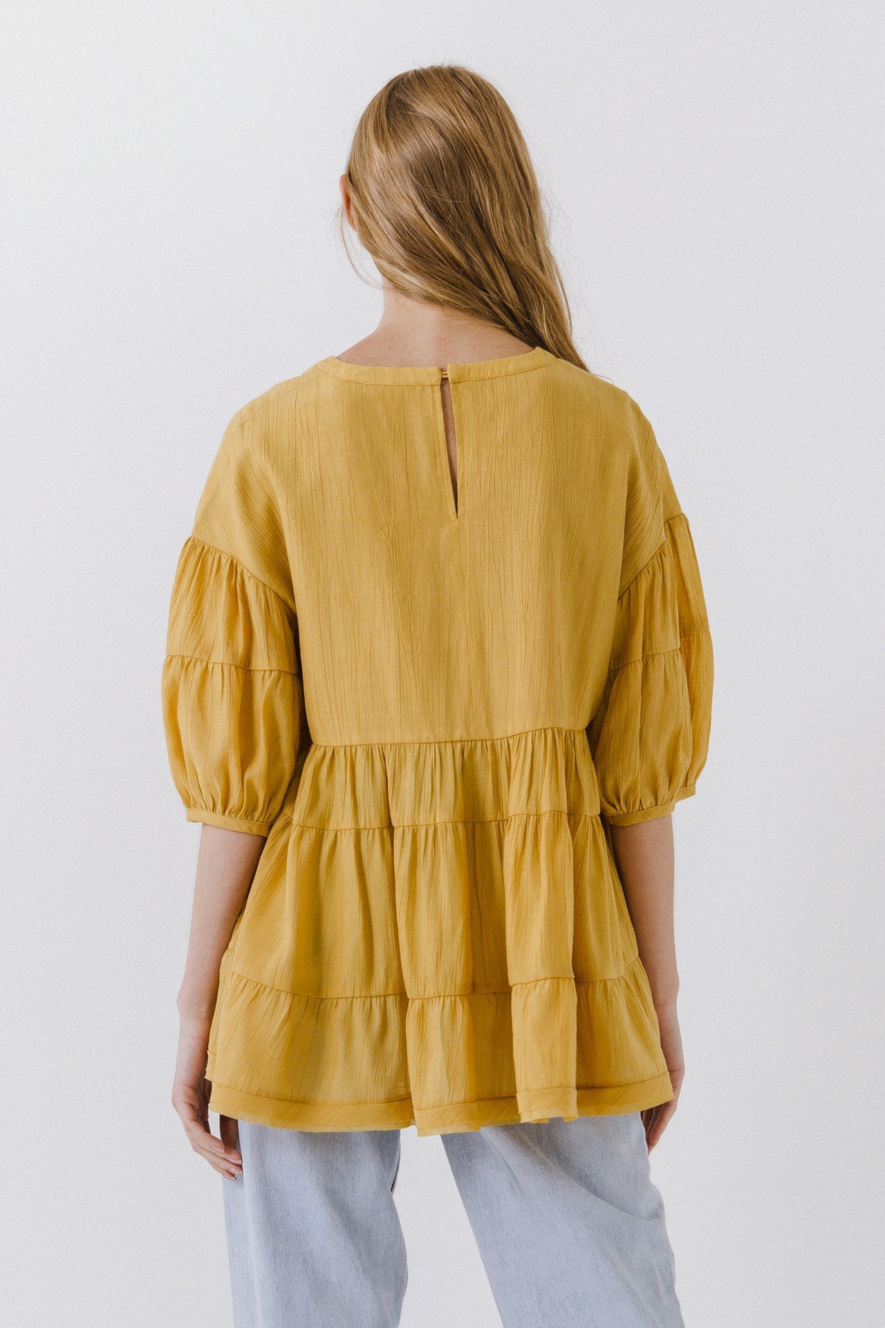 FREE THE ROSES - Round Neck Tiered Flowy Blouse - TOPS available at Objectrare