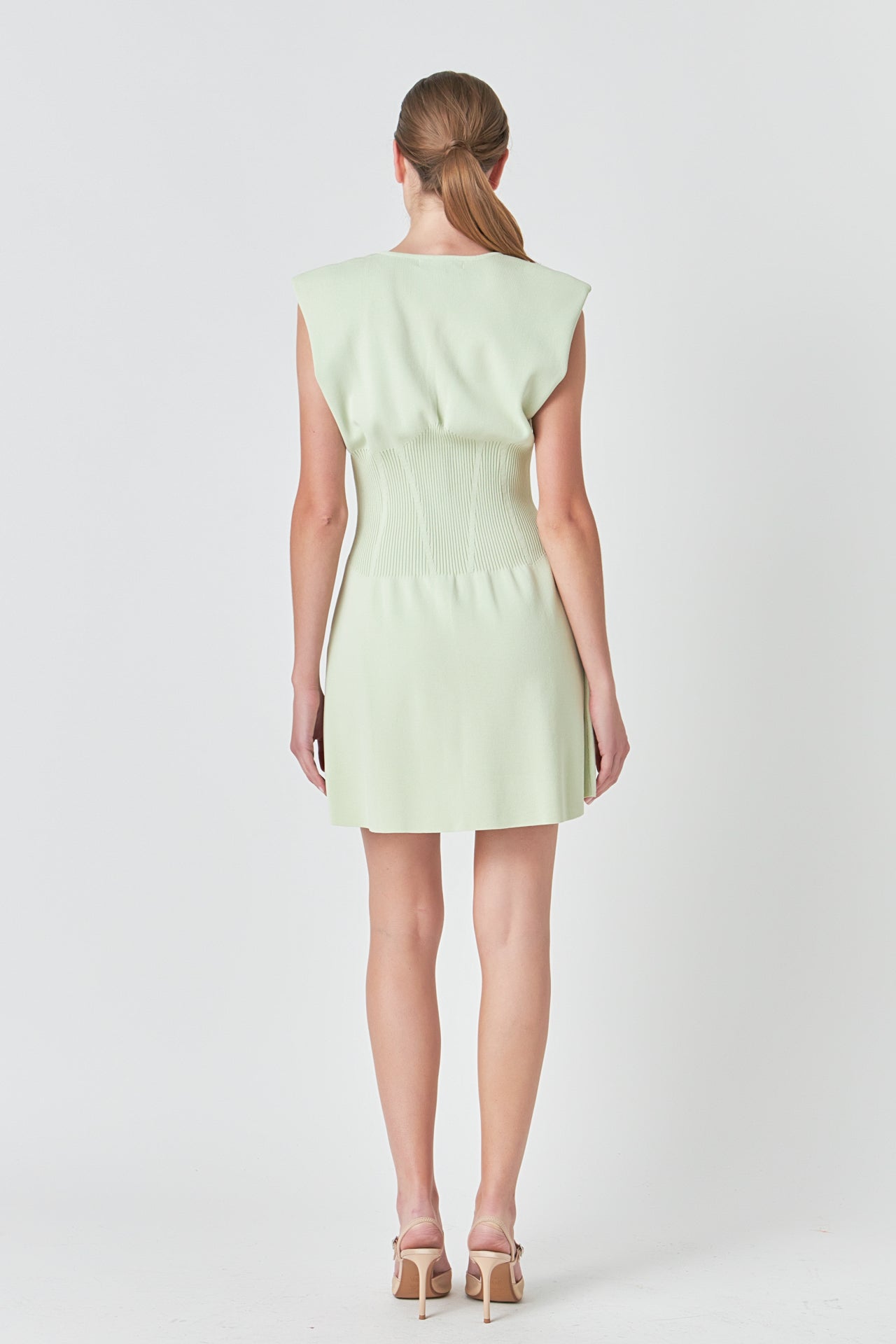 ENDLESS ROSE - Padded Shoulder Corset Detail Knit Mini Dress - DRESSES available at Objectrare