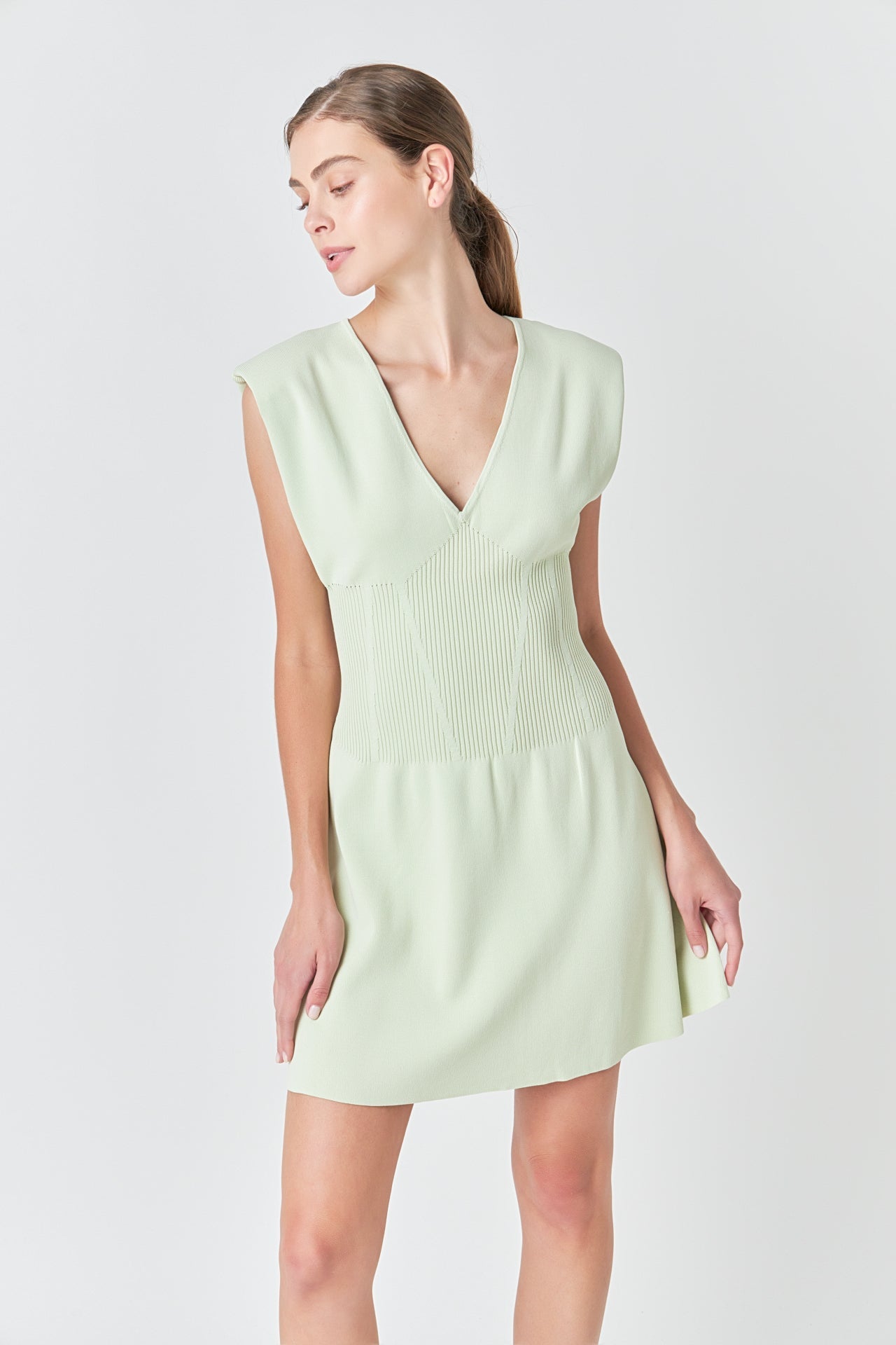 ENDLESS ROSE - Padded Shoulder Corset Detail Knit Mini Dress - DRESSES available at Objectrare
