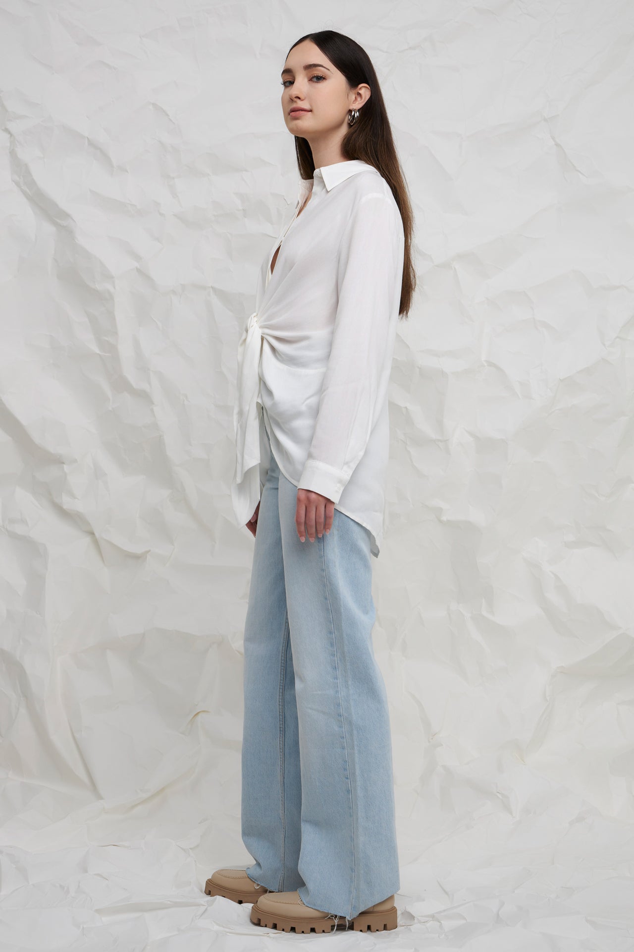 ENGLISH FACTORY - Front Tie Oversized Collared Top - TOPS available at Objectrare
