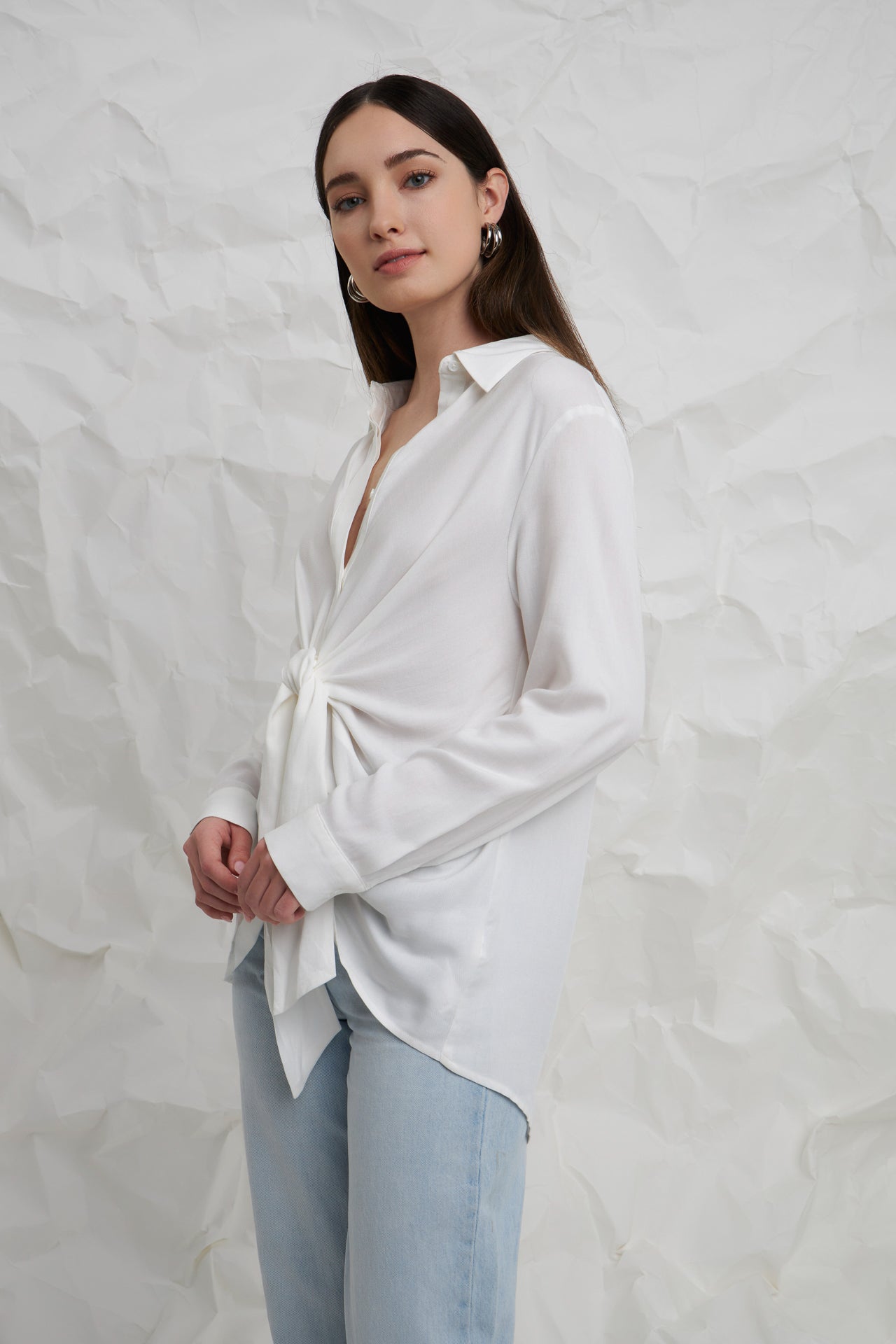 ENGLISH FACTORY - Front Tie Oversized Collared Top - TOPS available at Objectrare