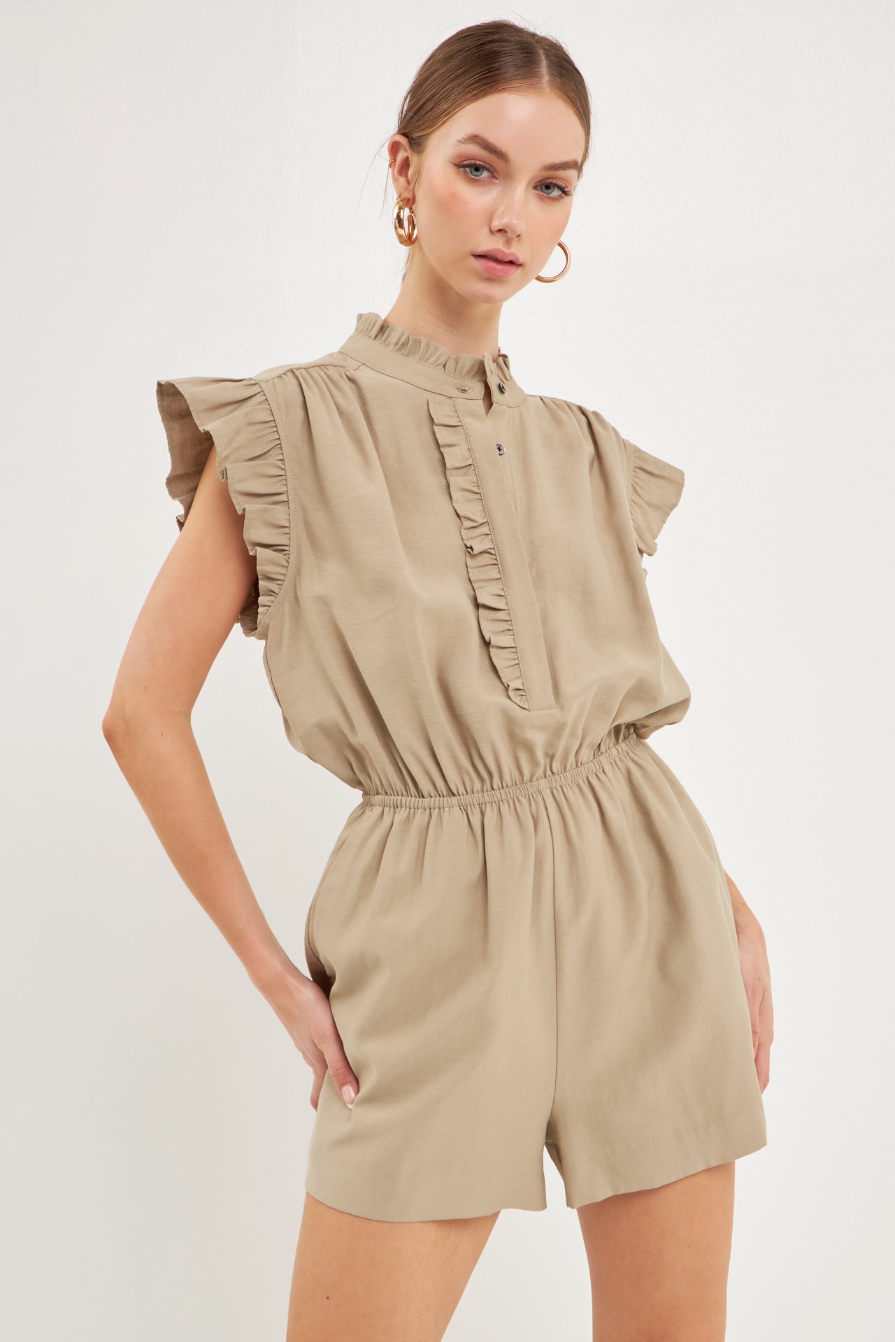 ENDLESS ROSE - Ruffled Button up Romper - ROMPERS available at Objectrare