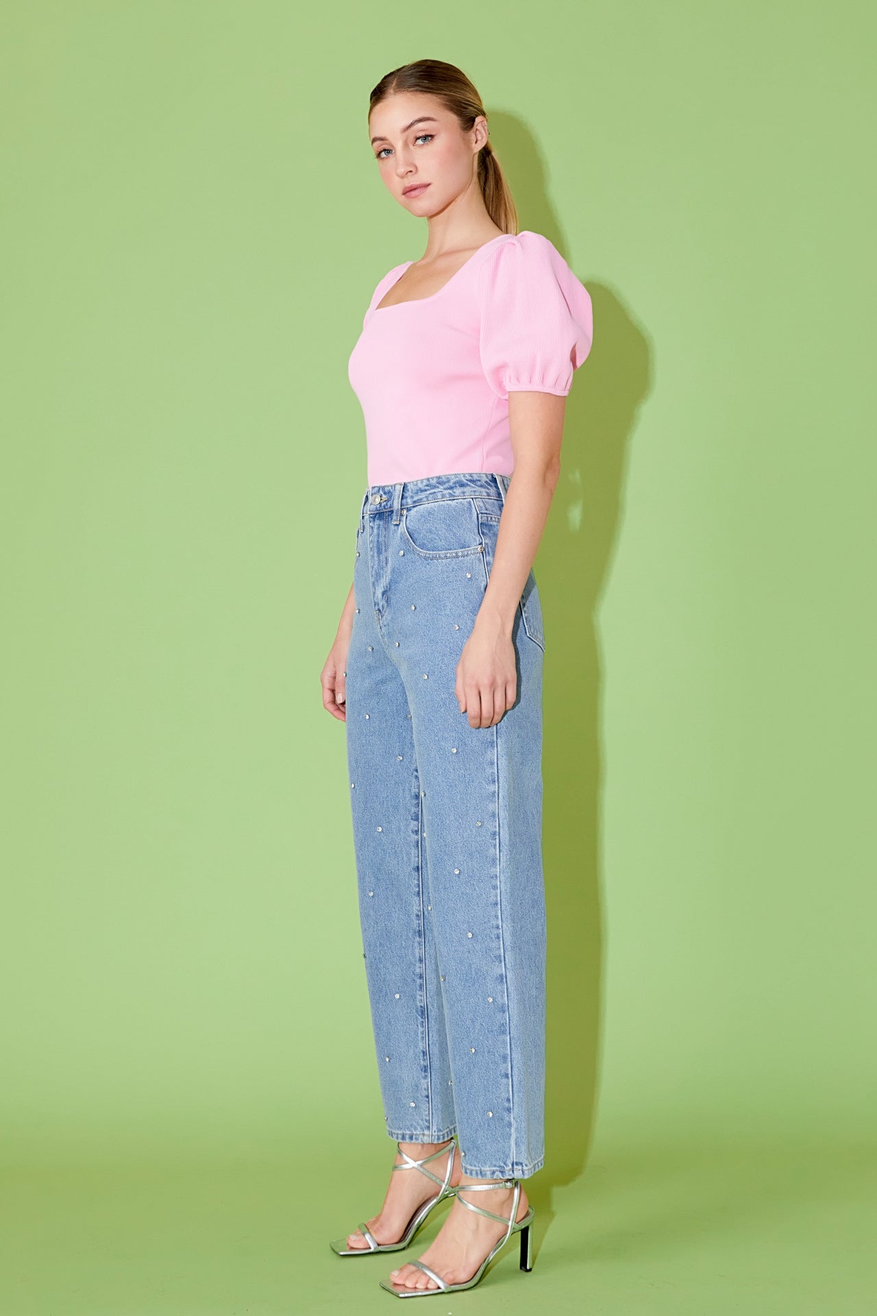 ENDLESS ROSE - Knit Square Neck Puff Top - TOPS available at Objectrare