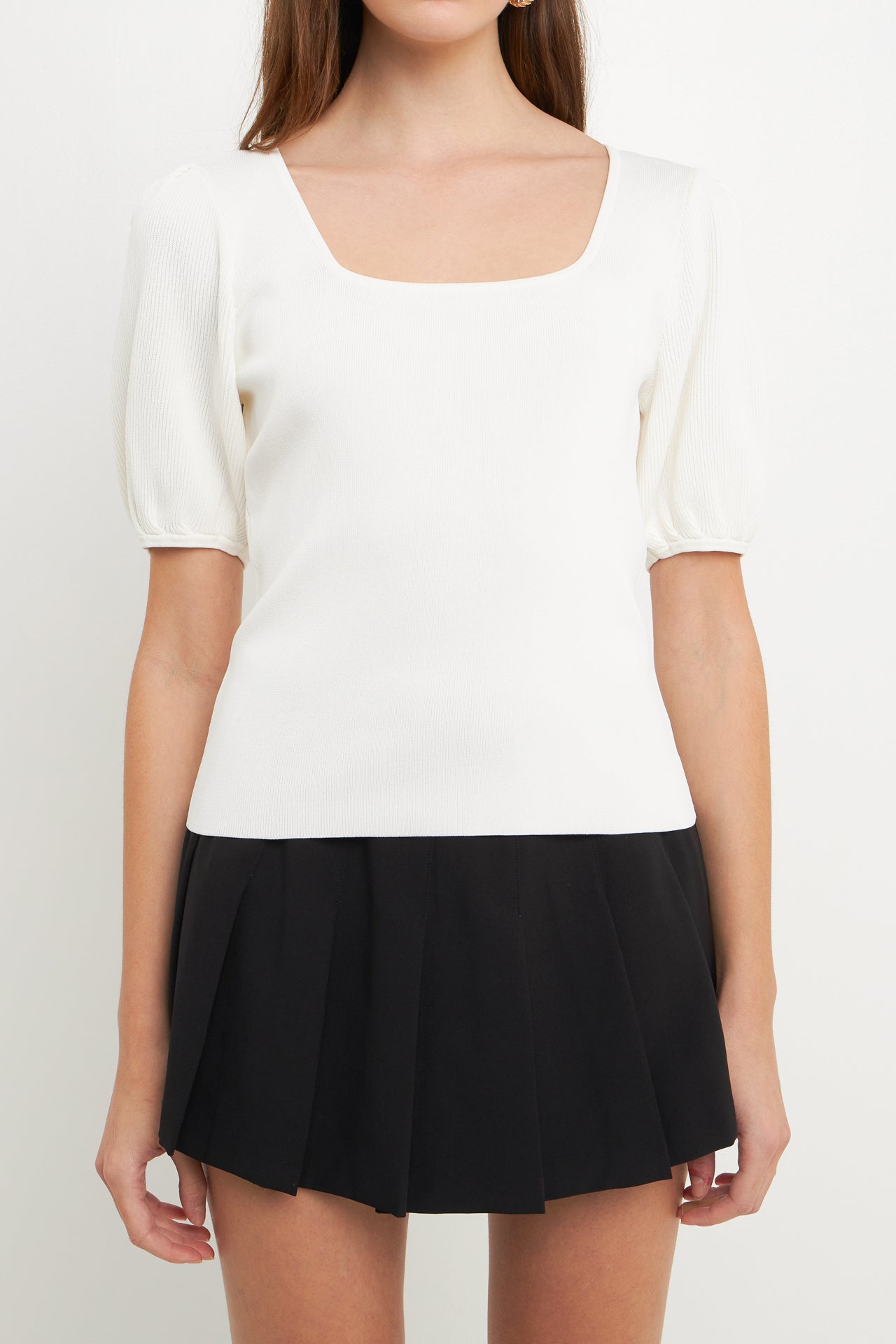 ENDLESS ROSE - Knit Square Neck Puff Top - TOPS available at Objectrare