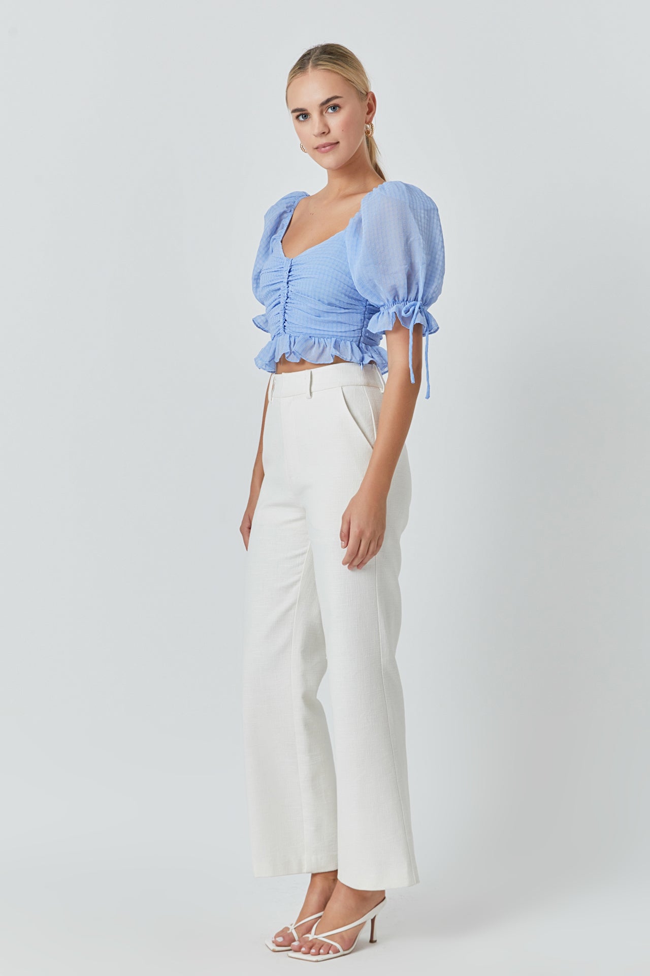 ENDLESS ROSE - Chiffon Gridded Gathered Top - TOPS available at Objectrare