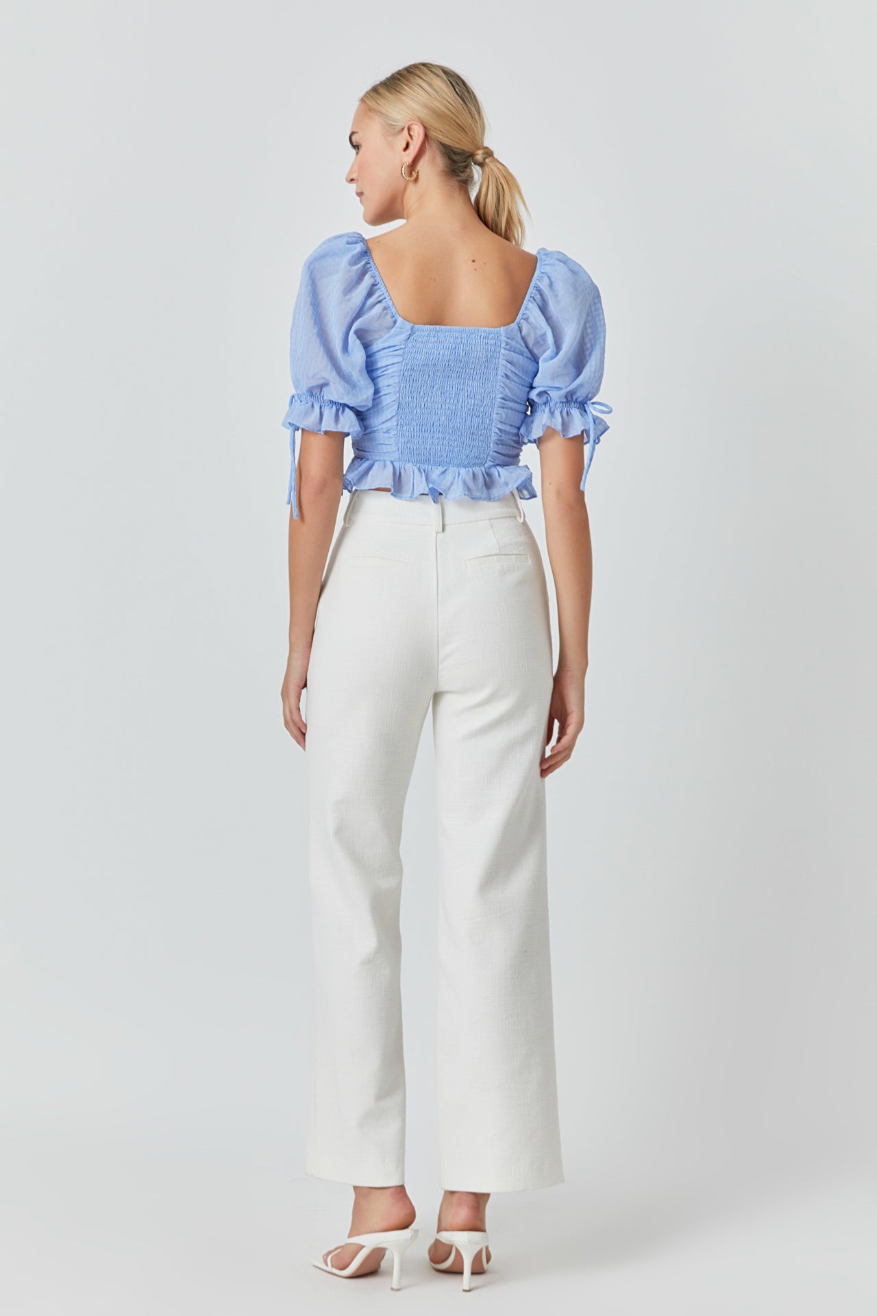 ENDLESS ROSE - Chiffon Gridded Gathered Top - TOPS available at Objectrare