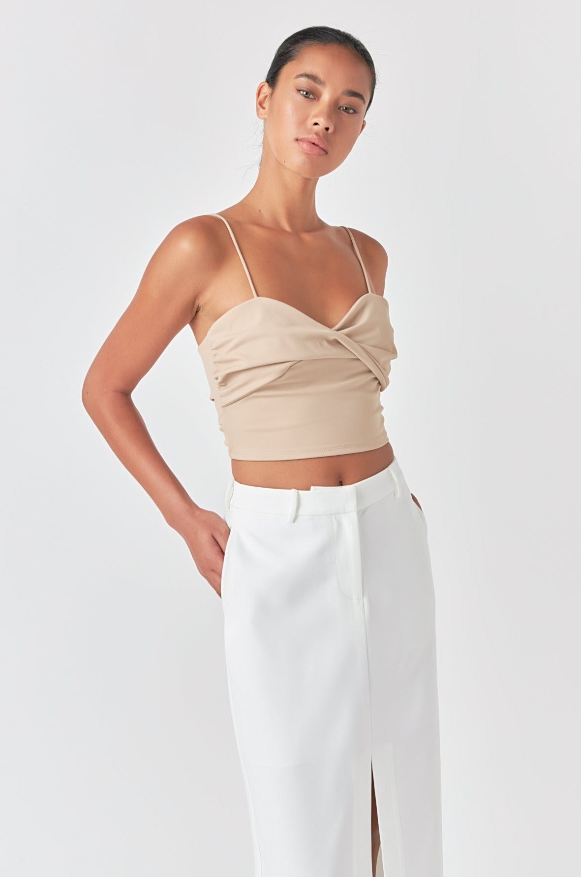 GREY LAB - Ruched Nylon Jersey Back Twist Tank - CAMI TOPS & TANK available at Objectrare