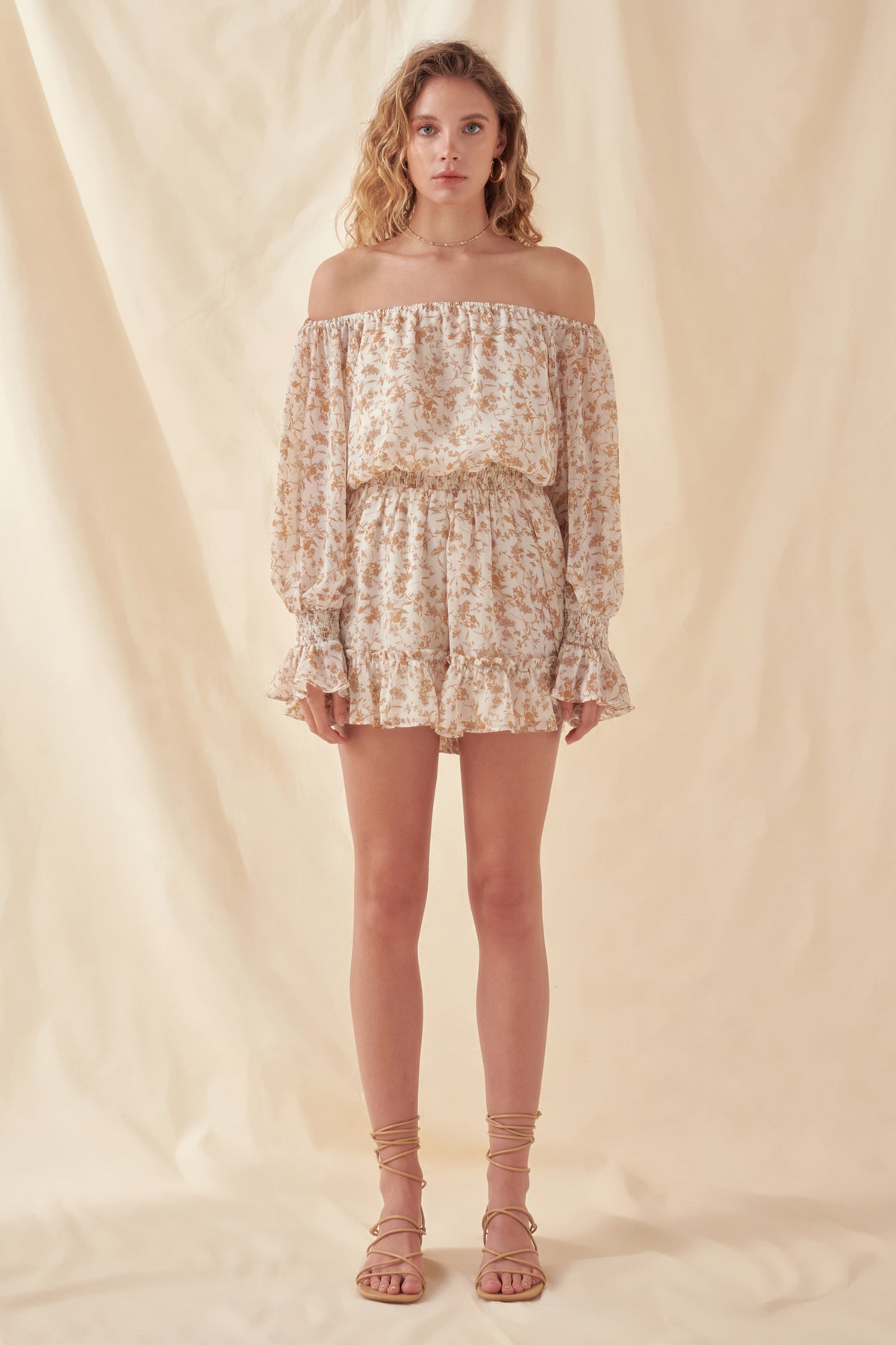 FREE THE ROSES - Baroque Chiffon Floral Long Sleeve Romper - ROMPERS available at Objectrare