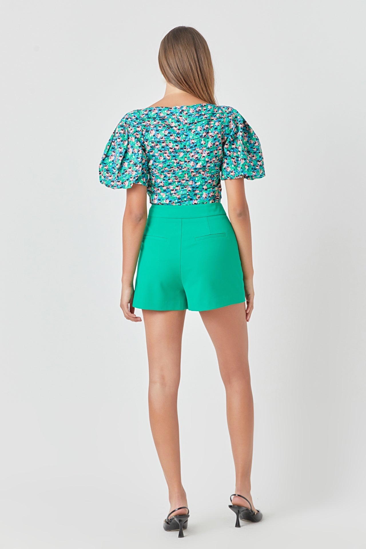 ENDLESS ROSE - Bright Floral Ruched Poplin Top - TOPS available at Objectrare