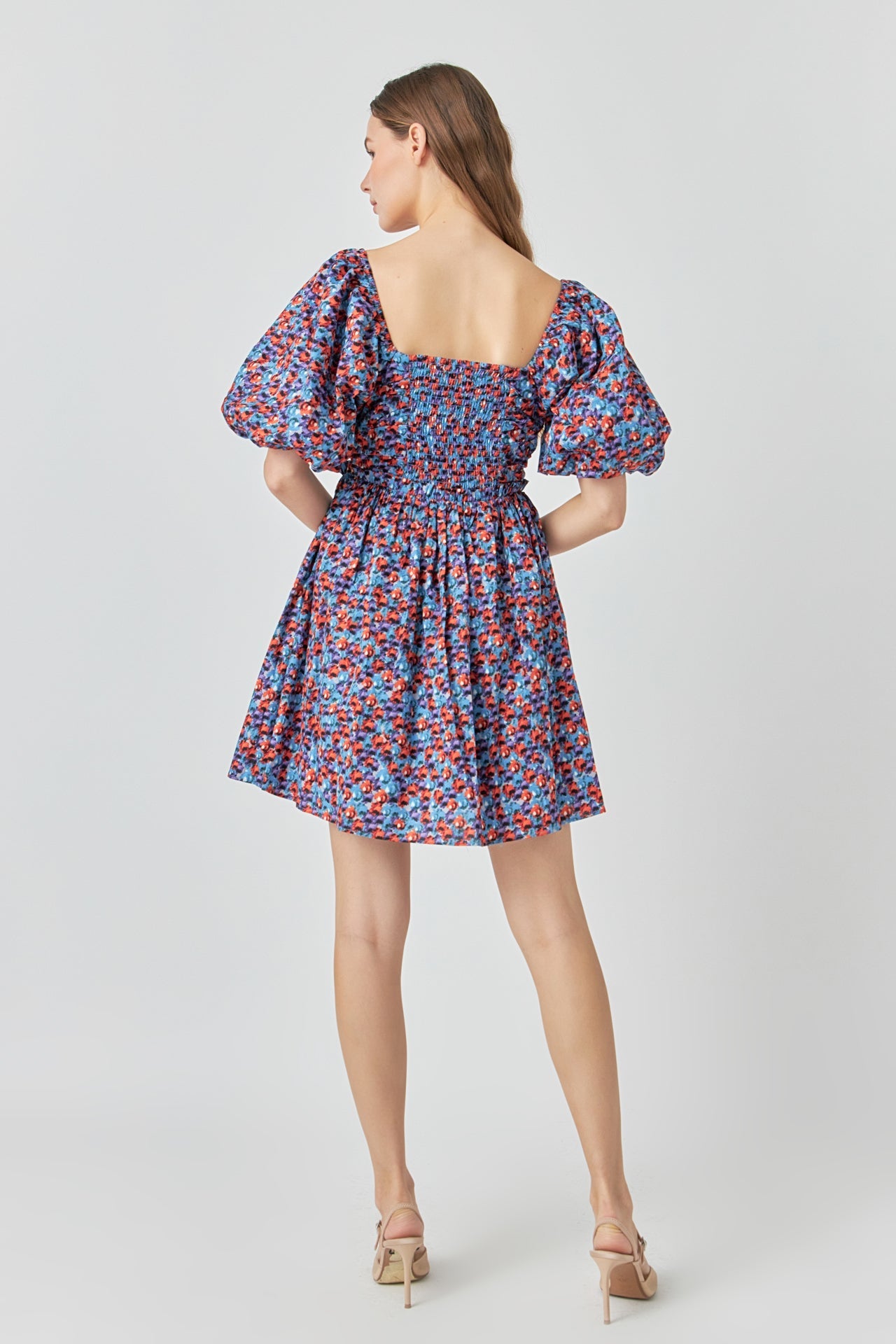 ENDLESS ROSE - Floral Ruched Poplin Mini Dress - DRESSES available at Objectrare