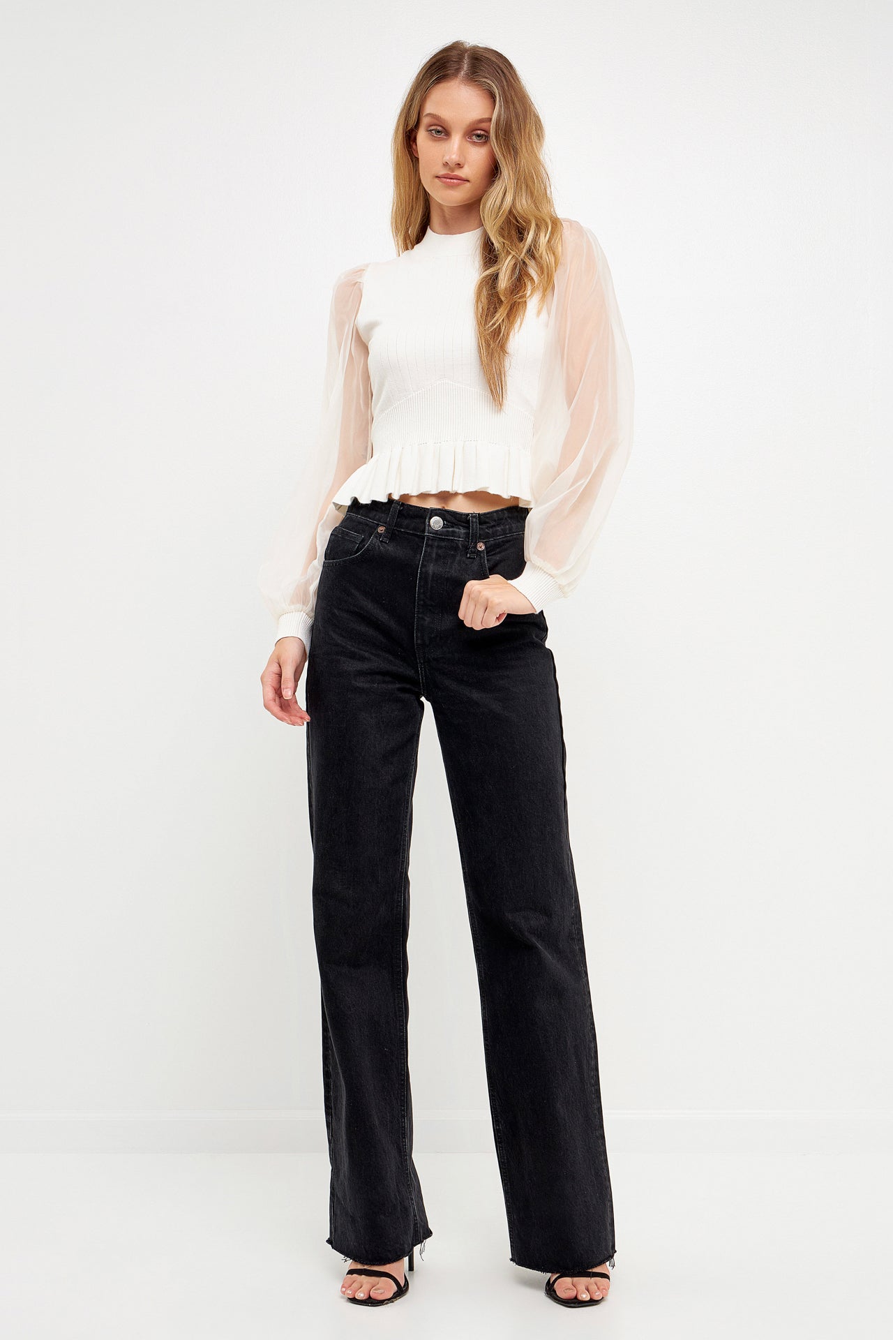 ENGLISH FACTORY - Sheer Sleeve Knit Top - TOPS available at Objectrare