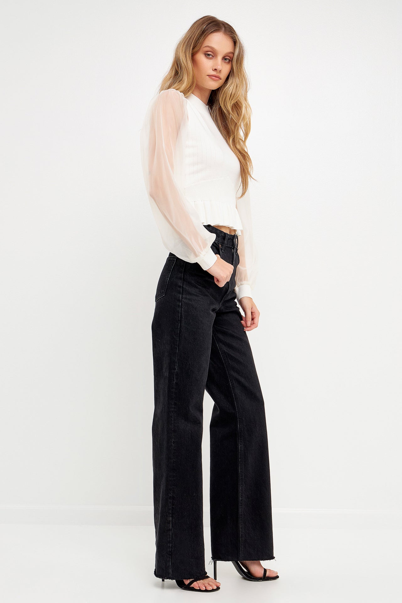 ENGLISH FACTORY - Sheer Sleeve Knit Top - TOPS available at Objectrare