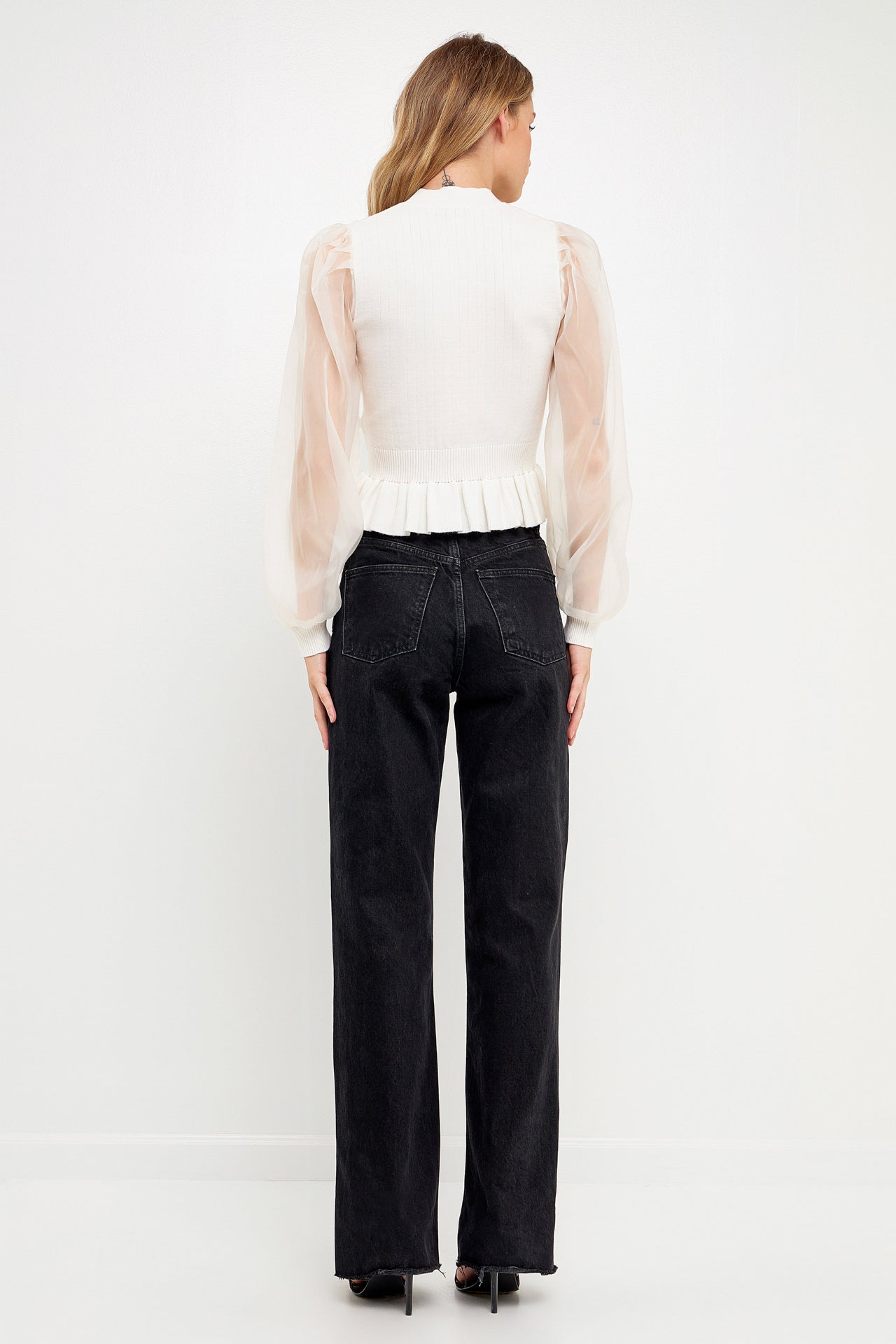 ENGLISH FACTORY - Sheer Sleeve Knit Top - TOPS available at Objectrare