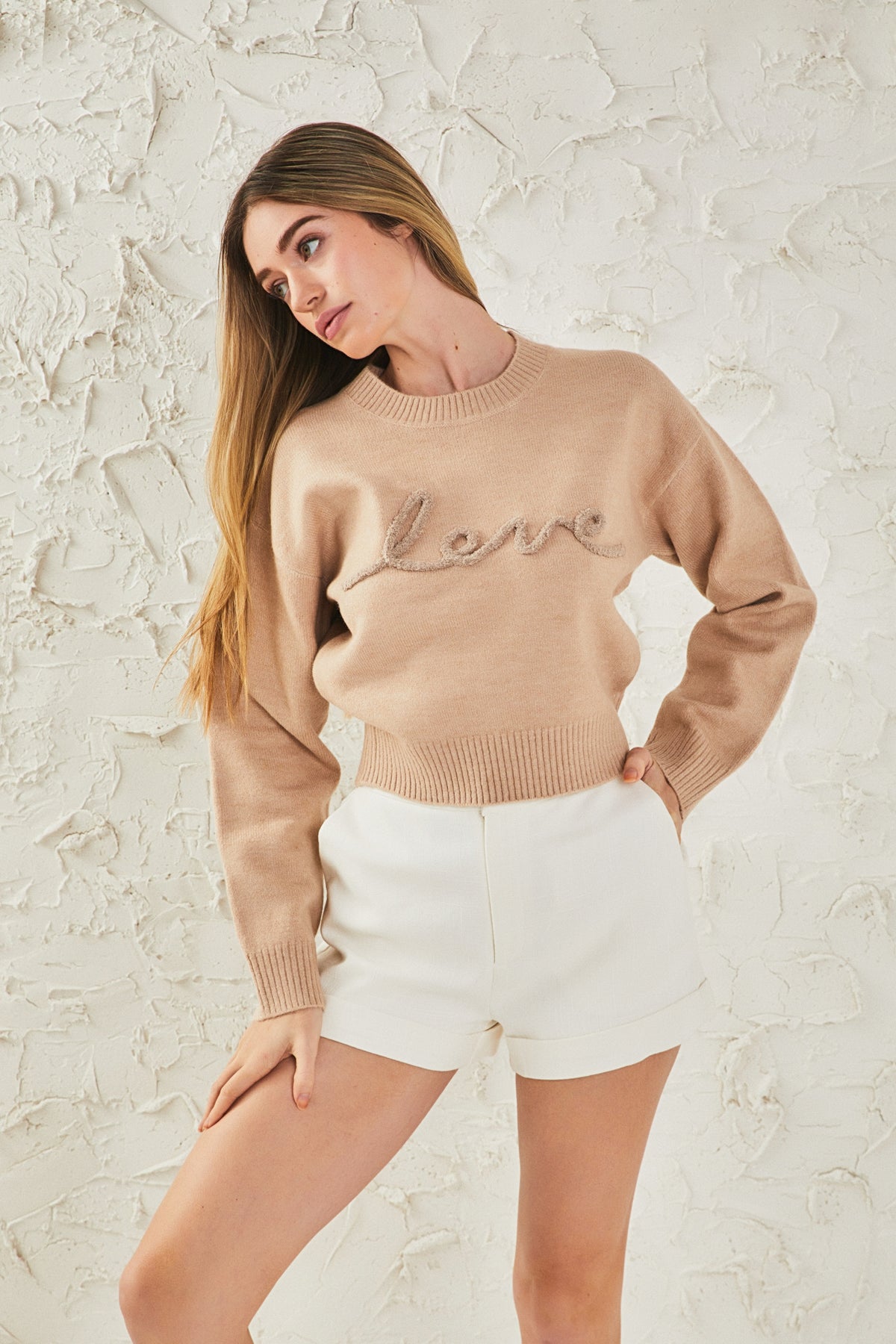 ENDLESS ROSE - Love Chenille Embroidered Plush Sweater - SWEATERS & KNITS available at Objectrare
