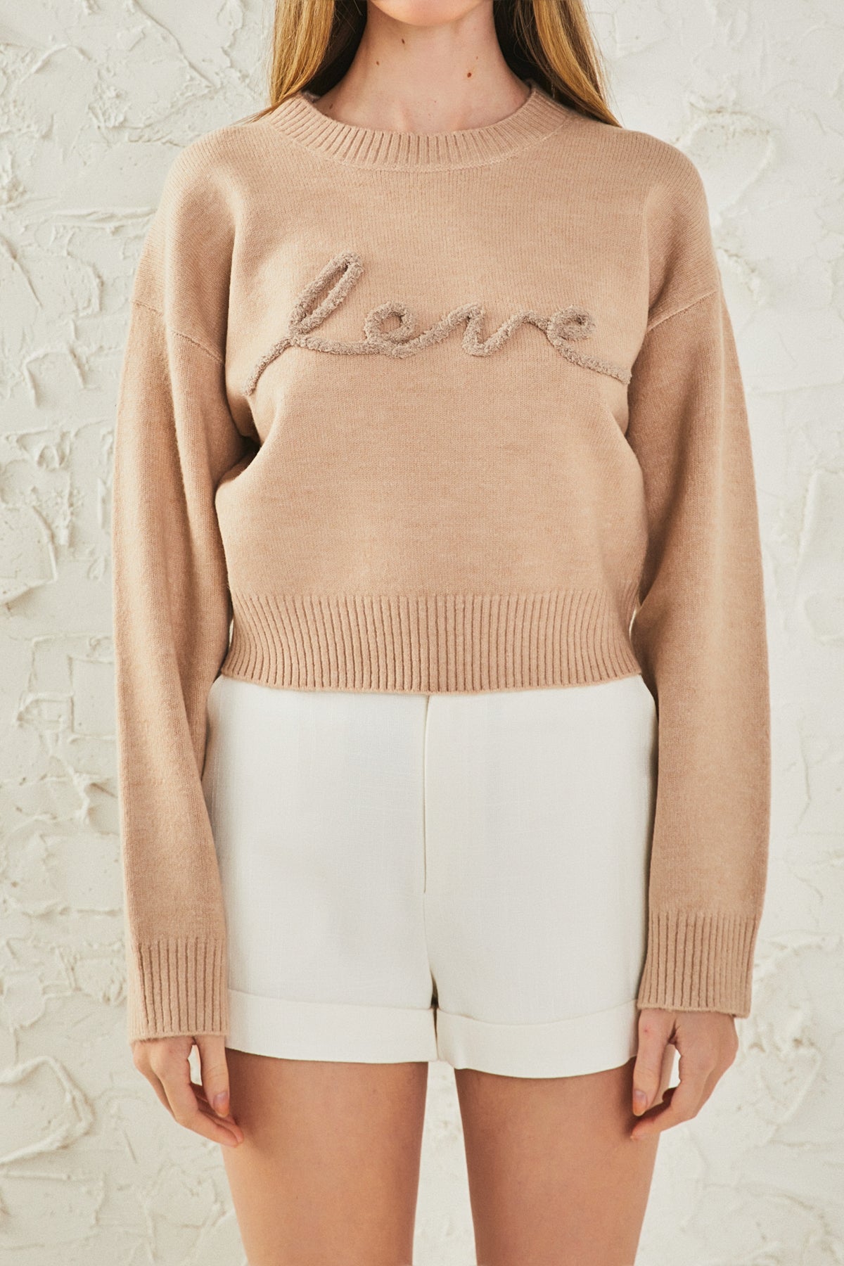 ENDLESS ROSE - Love Chenille Embroidered Plush Sweater - SWEATERS & KNITS available at Objectrare