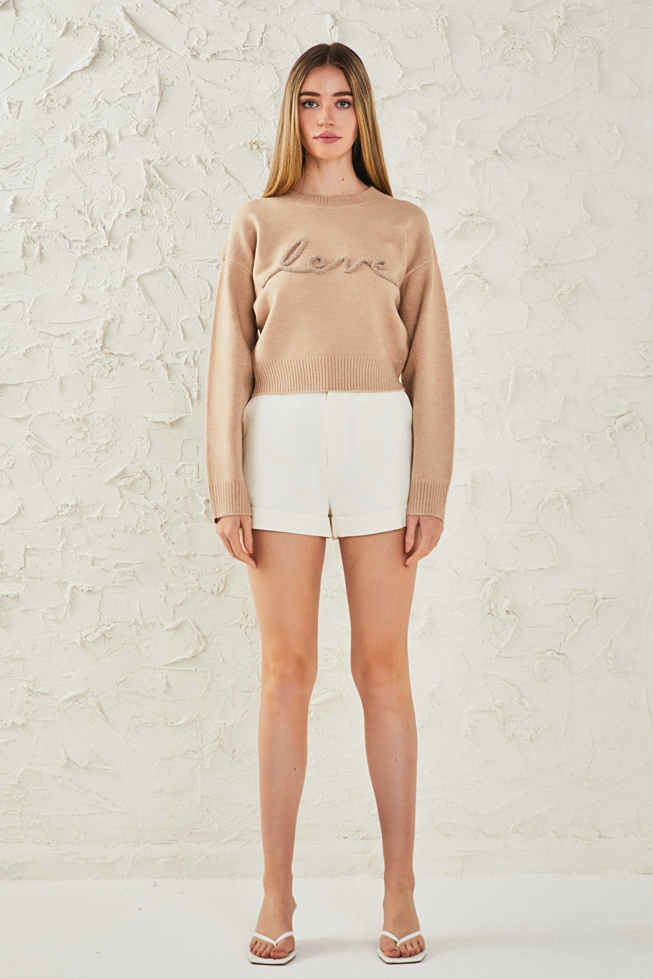ENDLESS ROSE - Love Chenille Embroidered Plush Sweater - SWEATERS & KNITS available at Objectrare