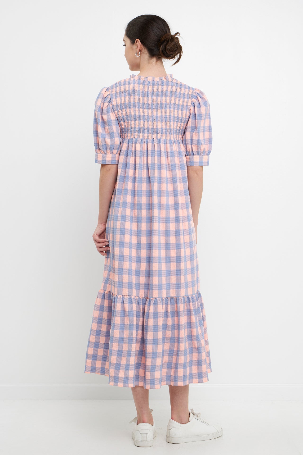 ENGLISH FACTORY - Gingham Textured Smocked Yoke Midi Dress - DRESSES available at Objectrare