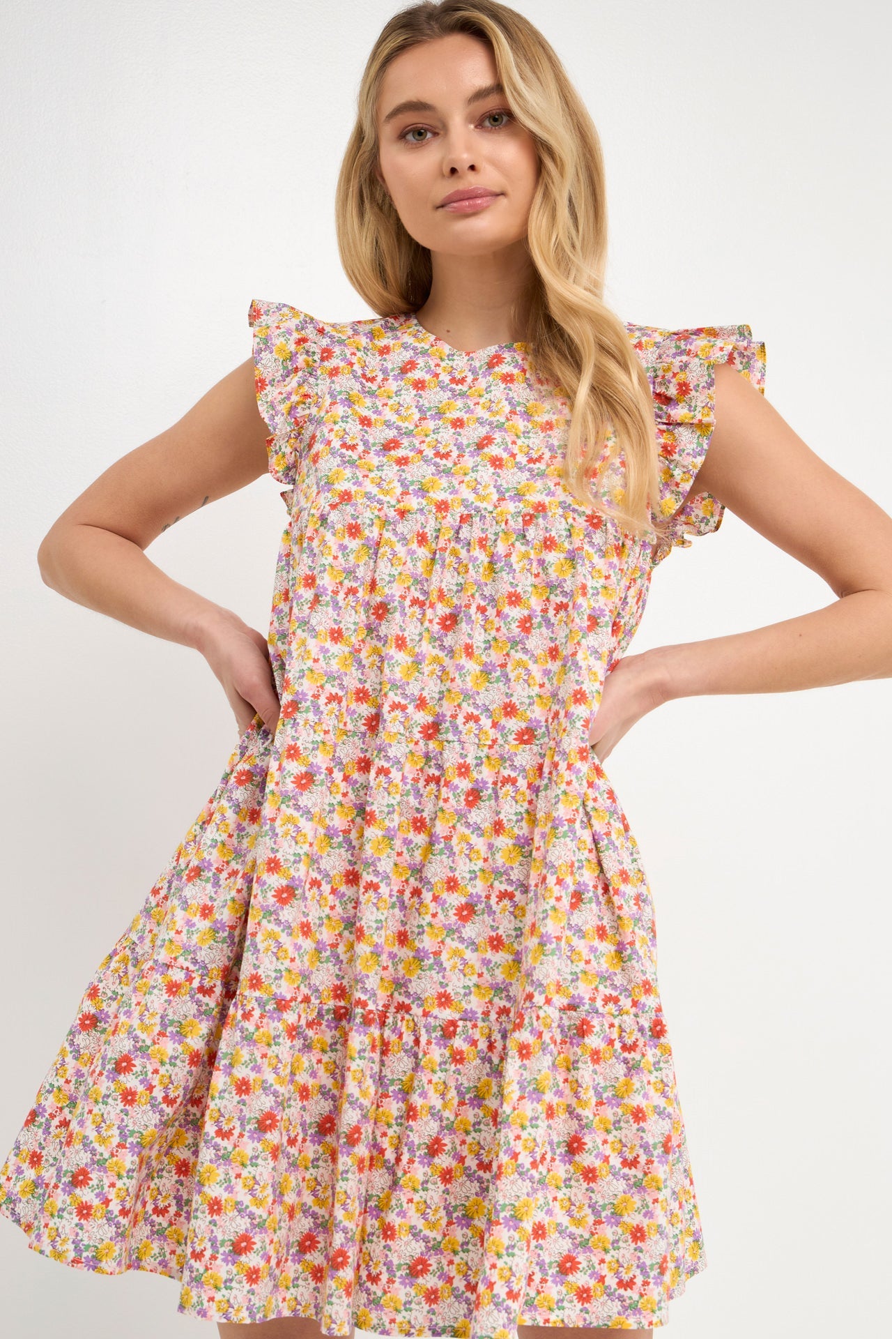 ENGLISH FACTORY - Floral Printed Babydoll Mini Dress - DRESSES available at Objectrare