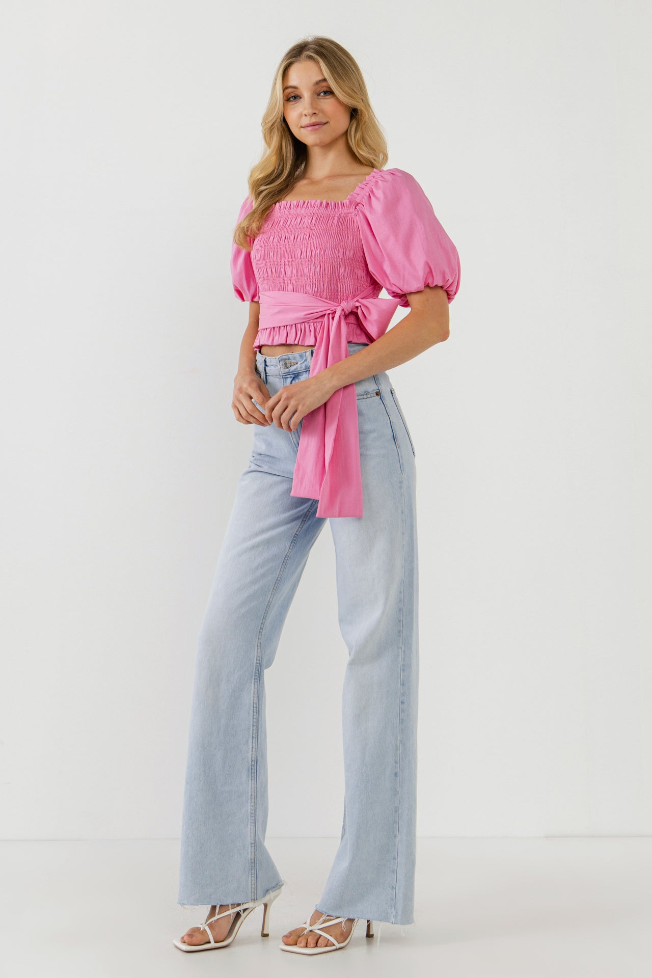 ENGLISH FACTORY - Women Woven Bow Tie Waist Blouse - TOPS available at Objectrare