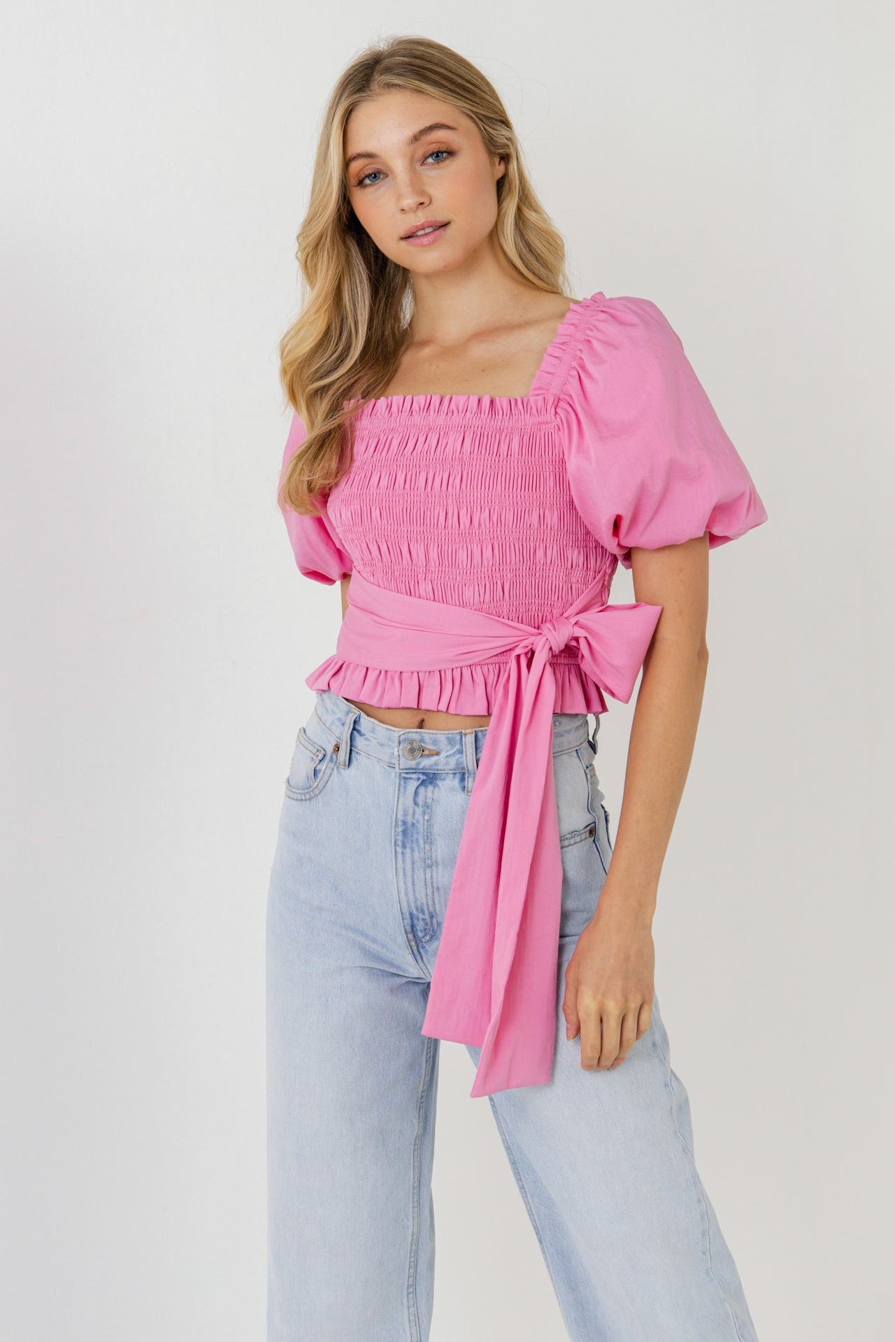 ENGLISH FACTORY - Women Woven Bow Tie Waist Blouse - TOPS available at Objectrare