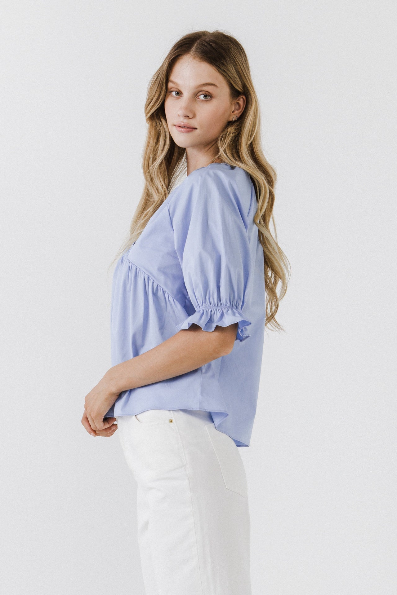ENGLISH FACTORY - Tiered V Neck Top With Ruffle Sleeves - TOPS available at Objectrare