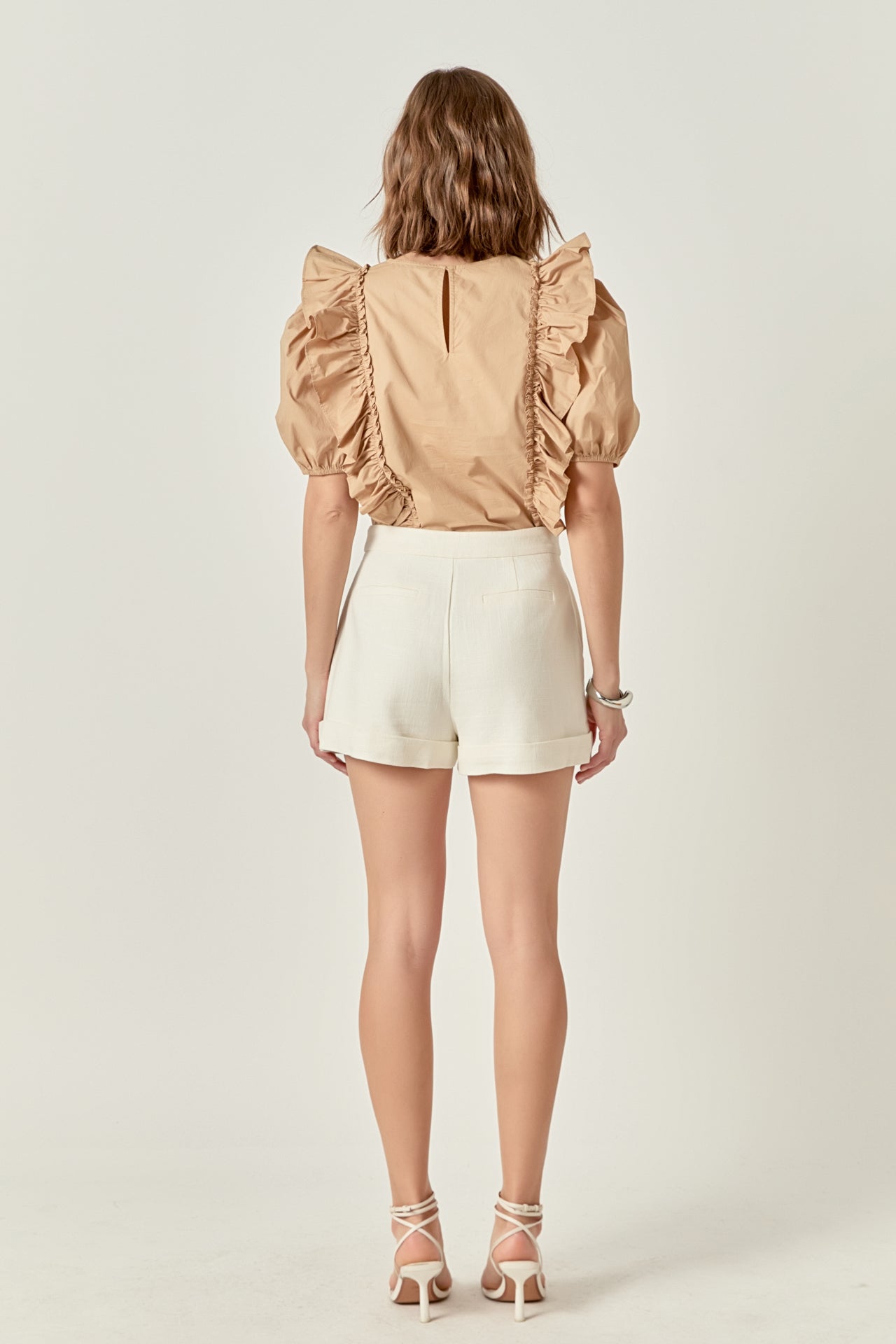 ENGLISH FACTORY - Double Ruffle Poplin Puff Sleeve Shirt - TOPS available at Objectrare