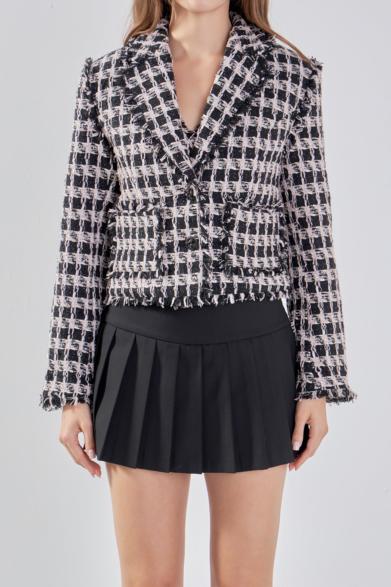 ENDLESS ROSE - Fringed Tweed Blazer - JACKETS available at Objectrare